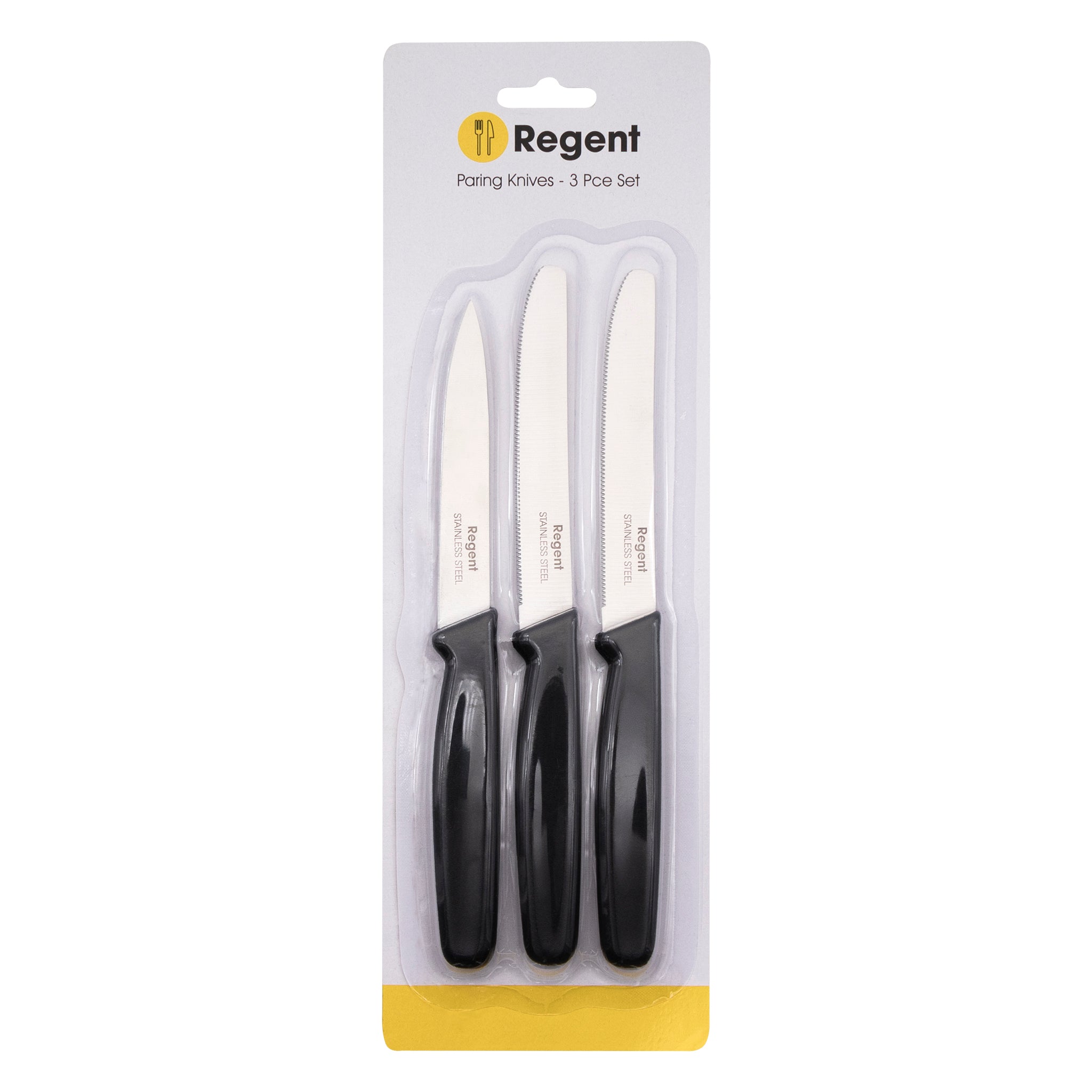 REGENT KITCHEN PARING KNIVES WITH BLACK HANDLES 3PCS SET, 207MM