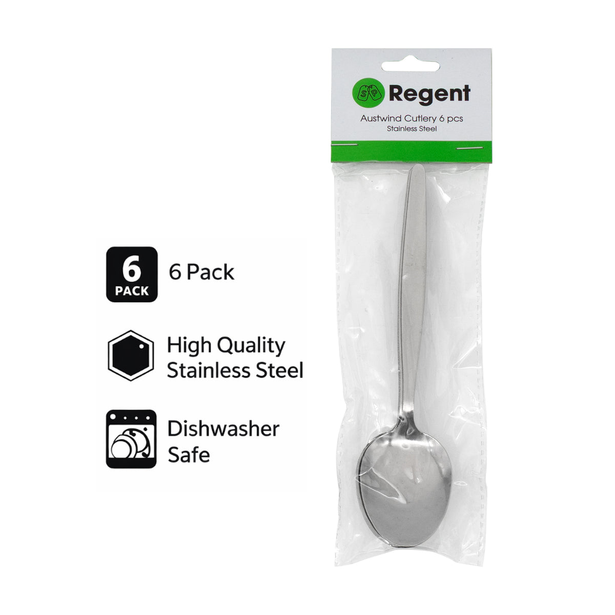 REGENT CUTLERY AUSTWIND (ELOFF) DESSERT SPOON ST STEEL, 6PK