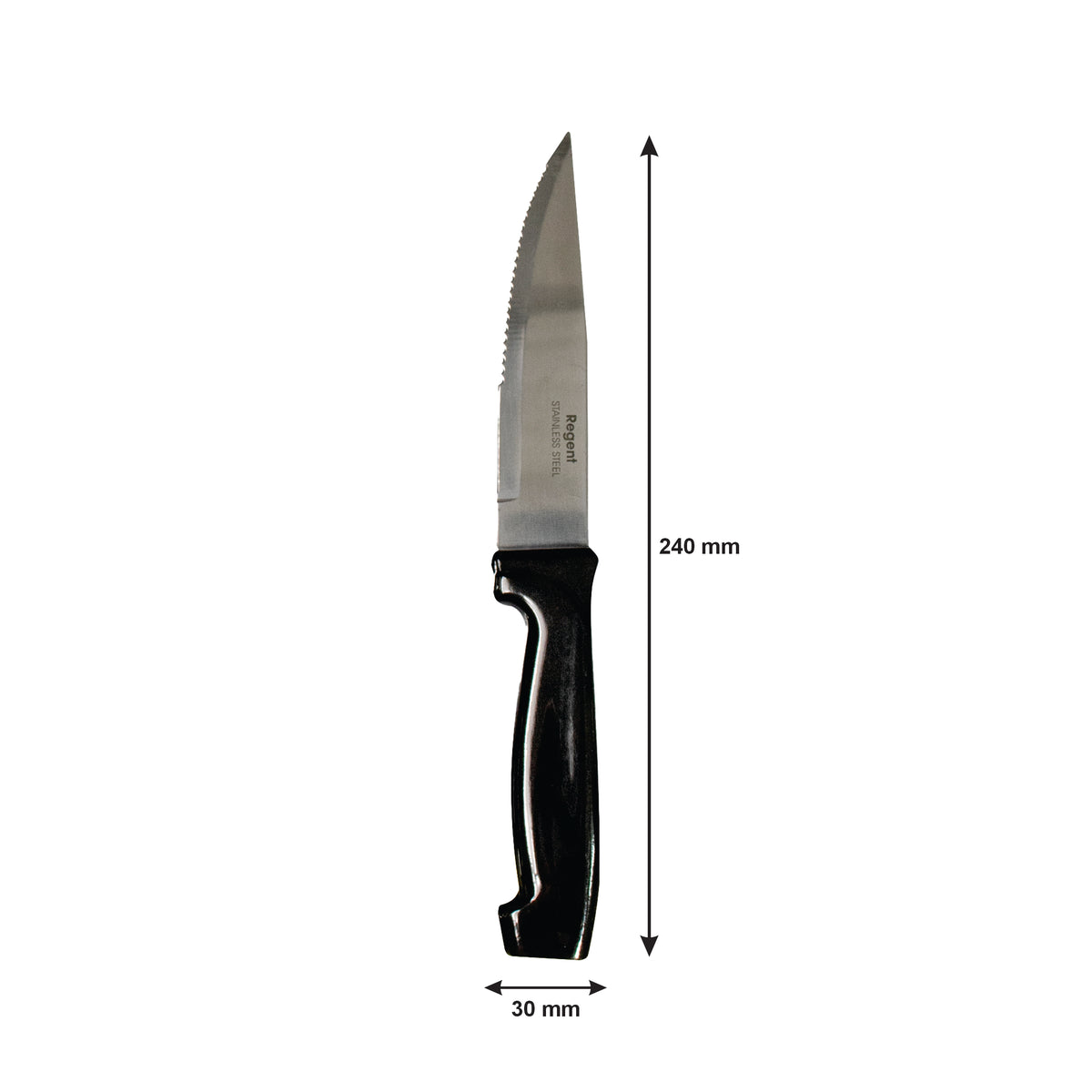 REGENT KITCHEN JUMBO STEAK KNIVES WITH BLACK PP HANDLES 4PK, 240MM