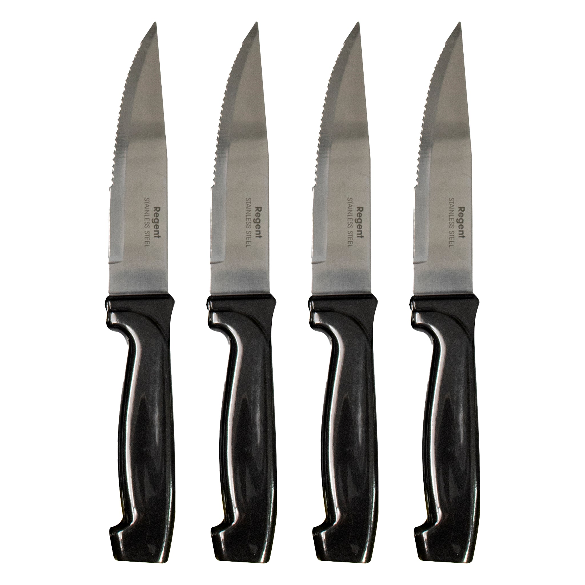 REGENT KITCHEN JUMBO STEAK KNIVES WITH BLACK PP HANDLES 4PK, 240MM