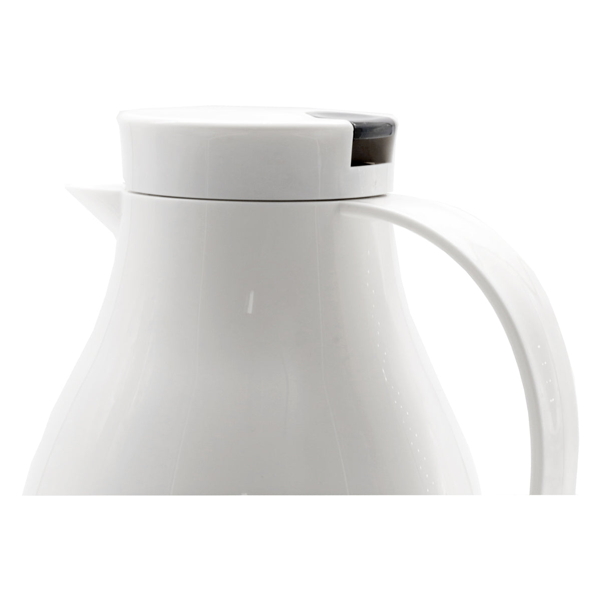 REGENT VACUUM THERMAL JUG WHITE WITH BLACK BUTTON LID AND GLASS LINER, 1L
