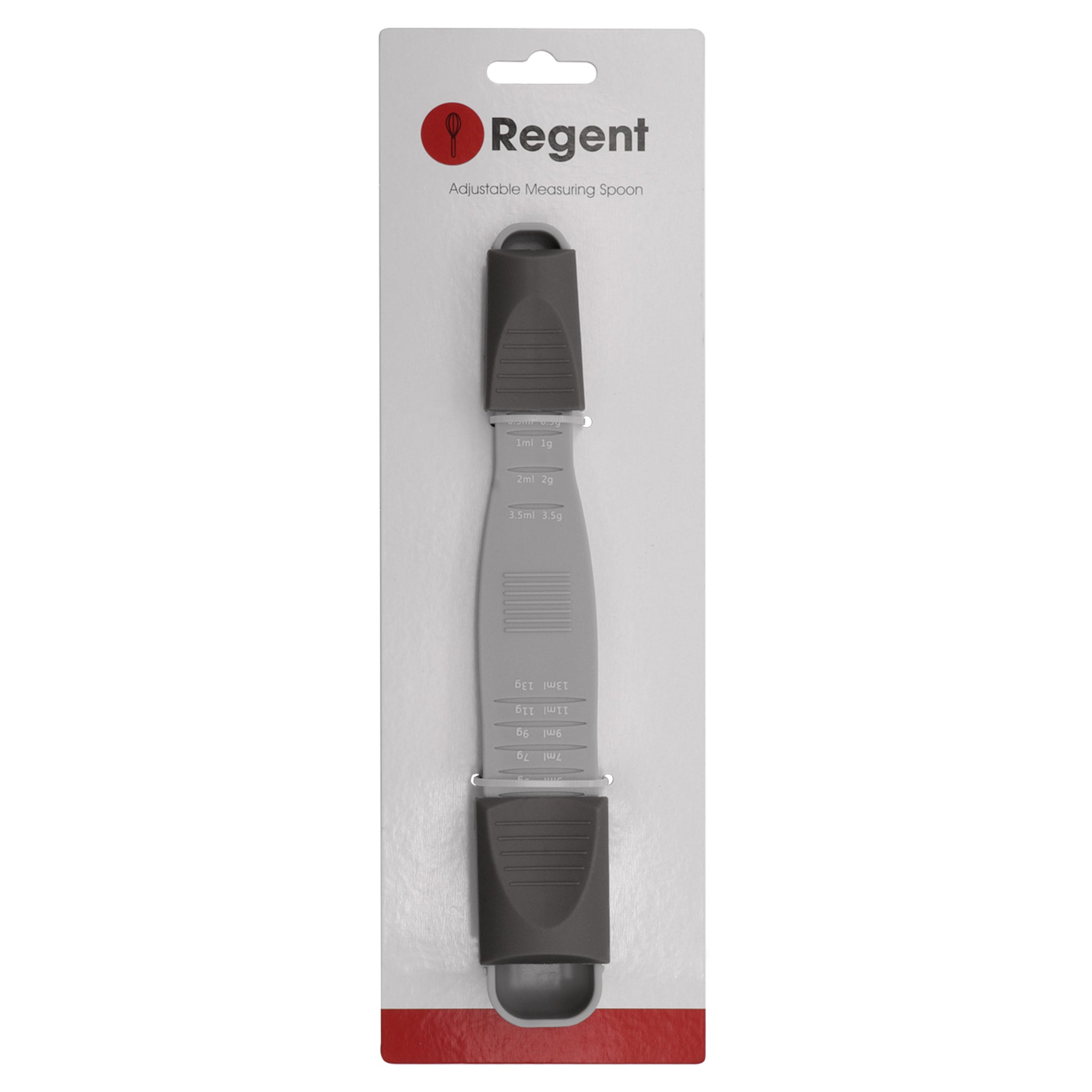 REGENT BAKEWARE ADJUSTABLE MEASURING SPOON GREY PLASTIC, 1/8TSP-1TBSP l 0.5ML-13ML