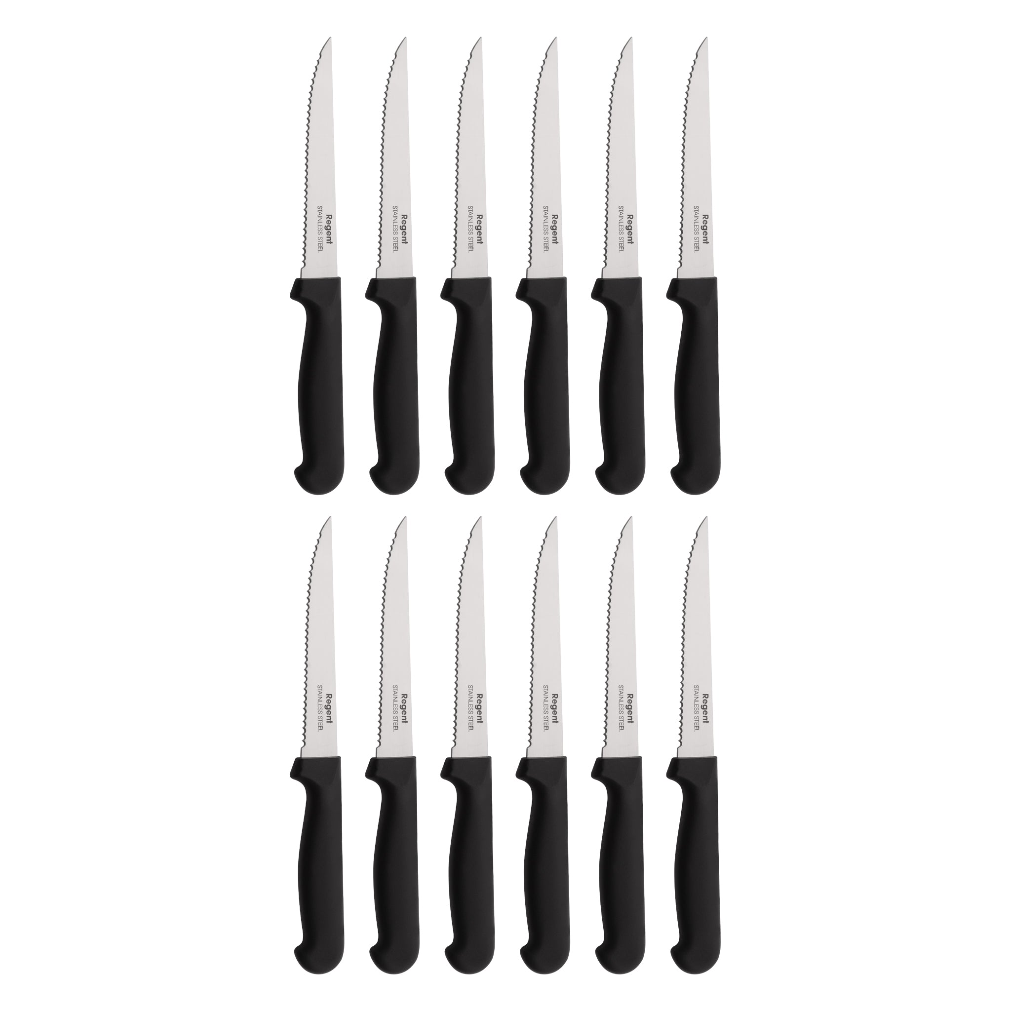 REGENT CUTLERY STEAK KNIFE WITH SHARP TIP AND PP BLACK HANDLE 12PK, 210MM