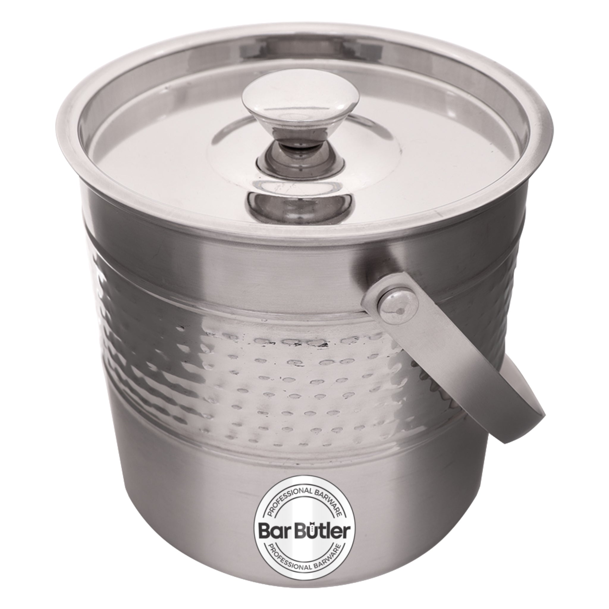 BAR BUTLER ICE BUCKET HAMMERED WITH LID AND HANDLE ST STEEL, 2.7L