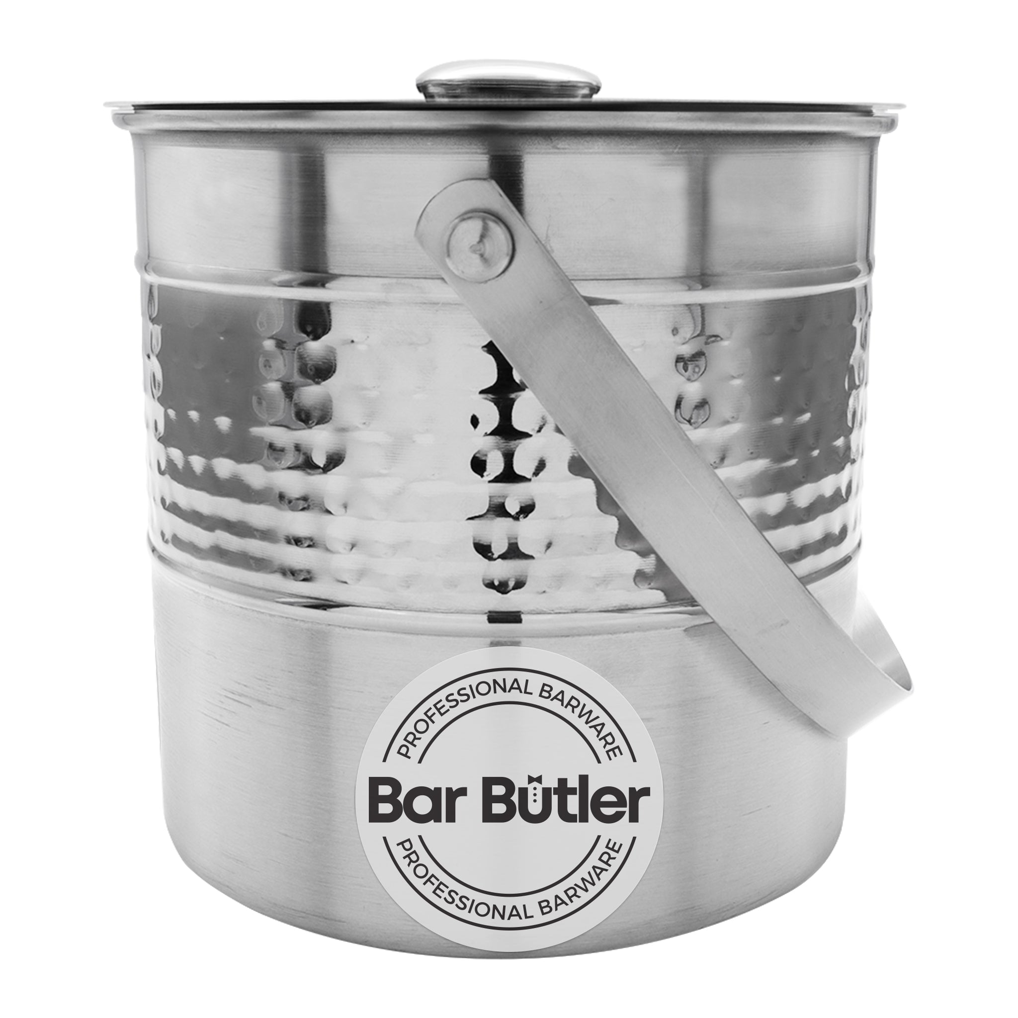 BAR BUTLER ICE BUCKET HAMMERED WITH LID AND HANDLE ST STEEL, 2.7L