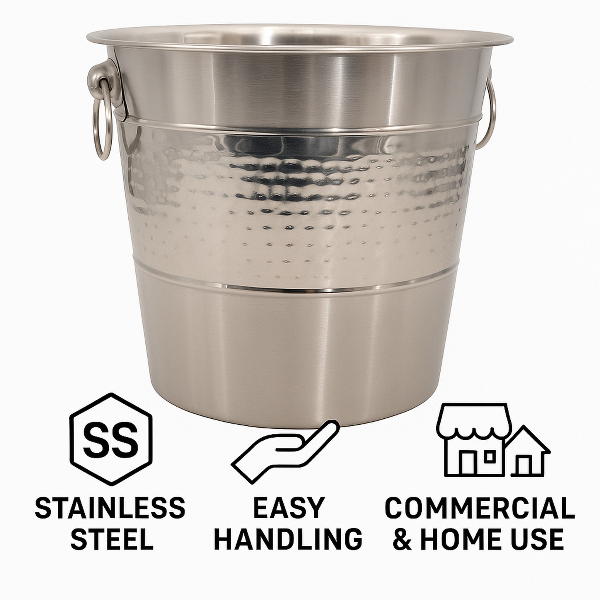 BAR BUTLER CHAMPAGNE BUCKET HAMMERED WITH RING HANDLES ST STEEL, 4L