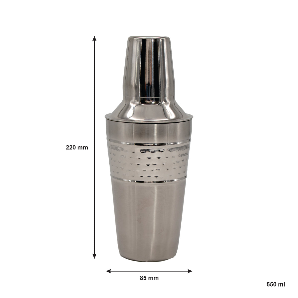 BAR BUTLER COCKTAIL SHAKER HAMMERED ST STEEL, 550ML