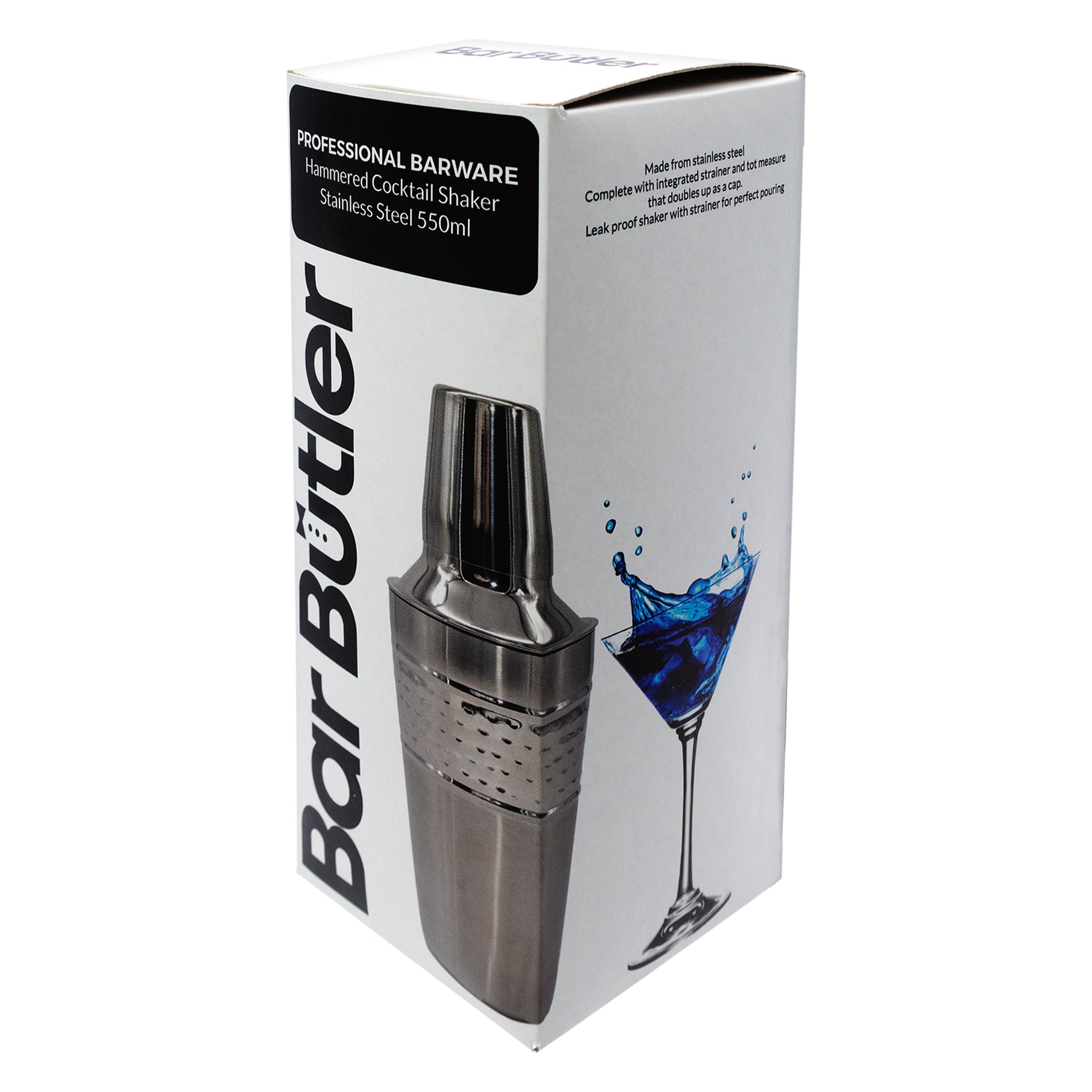 BAR BUTLER COCKTAIL SHAKER HAMMERED ST STEEL, 550ML