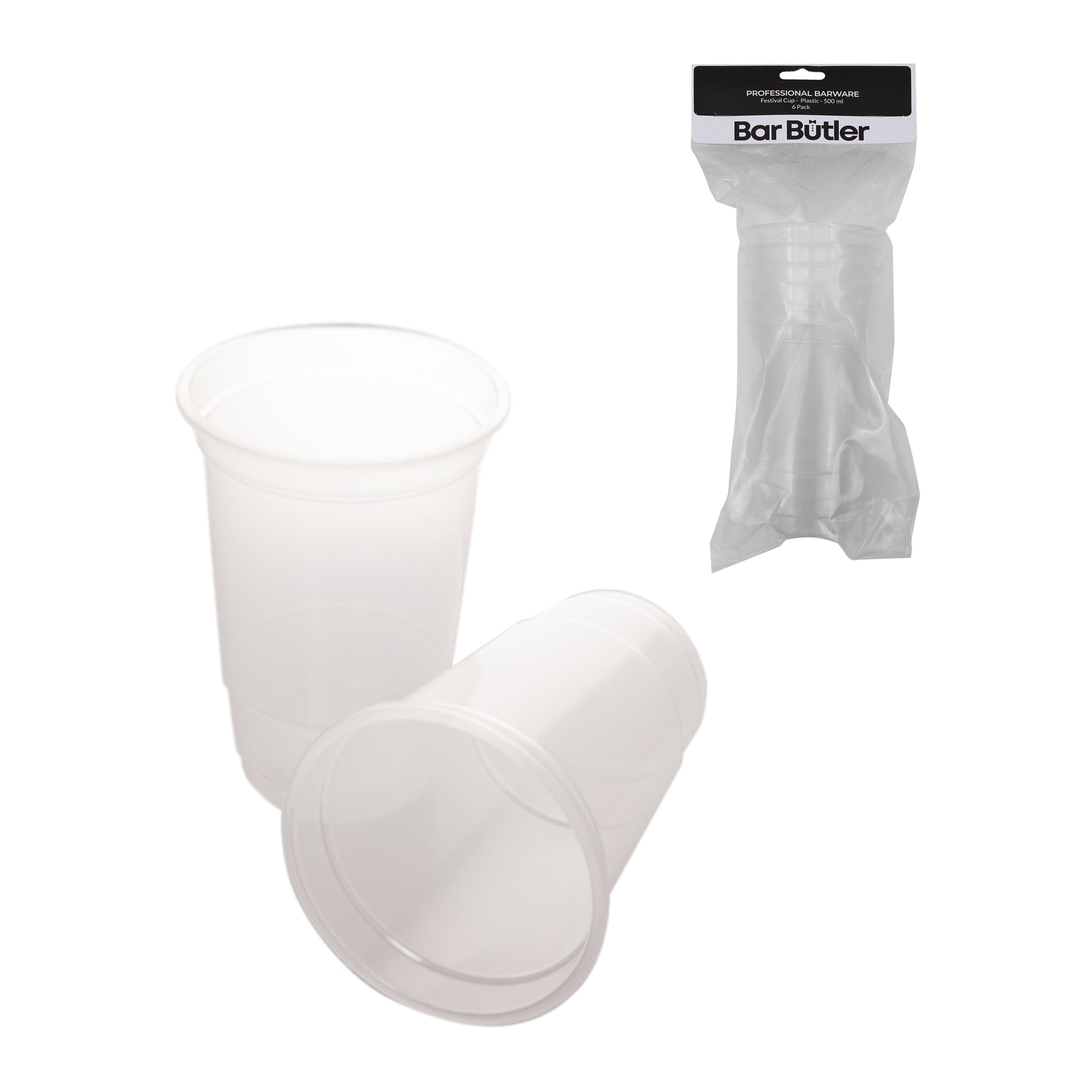 BAR BUTLER FESTIVAL CUPS PP PLASTIC 500ML 6PK, 95MM DIA