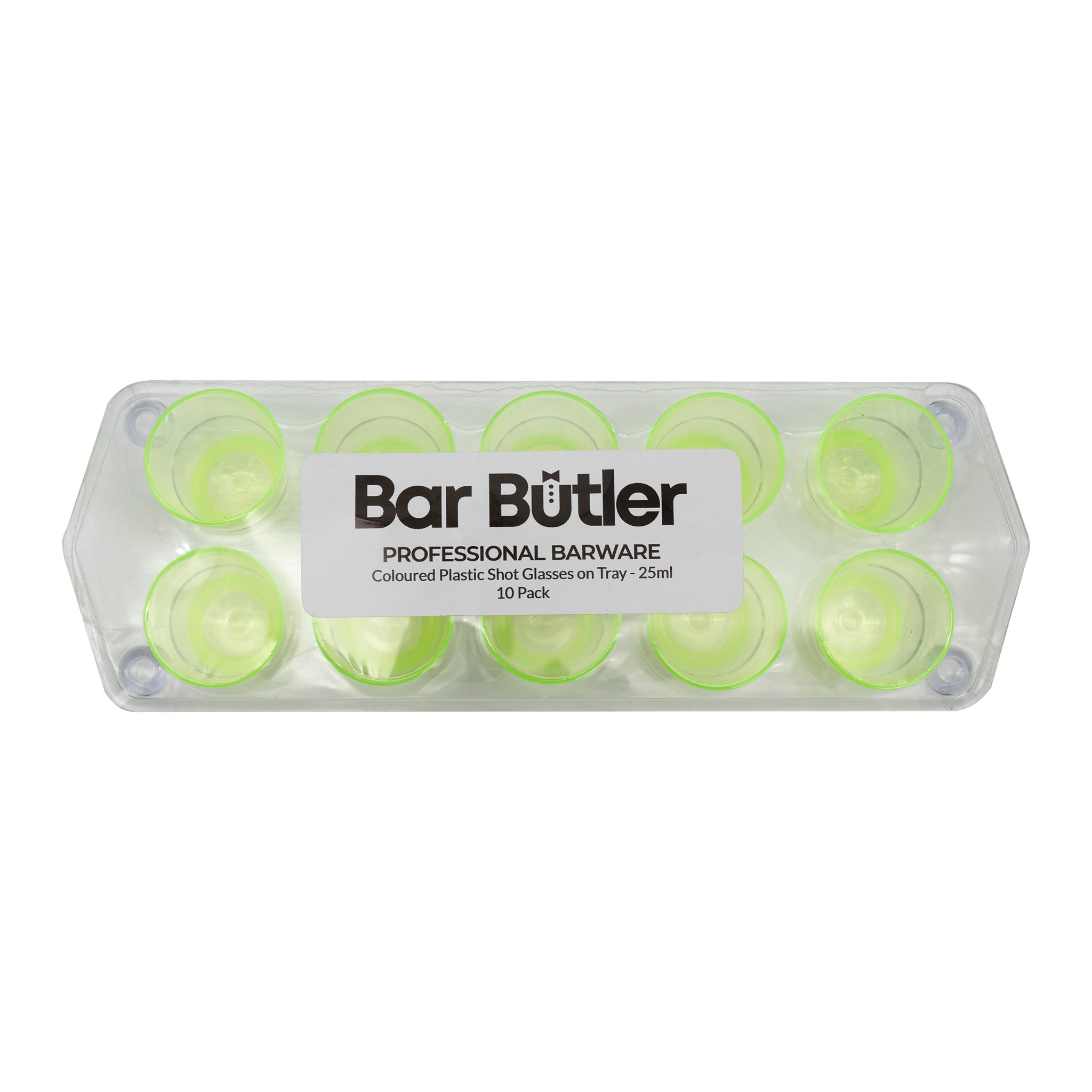BAR BUTLER 10 COLOURED PLASTIC SHOT GLASSES 25ML ON A TRAY 11PCS SET, (1 COLOUR PER TRAY)