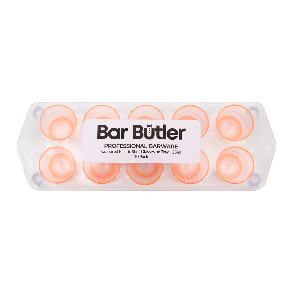 BAR BUTLER 10 COLOURED PLASTIC SHOT GLASSES 25ML ON A TRAY 11PCS SET, (1 COLOUR PER TRAY)