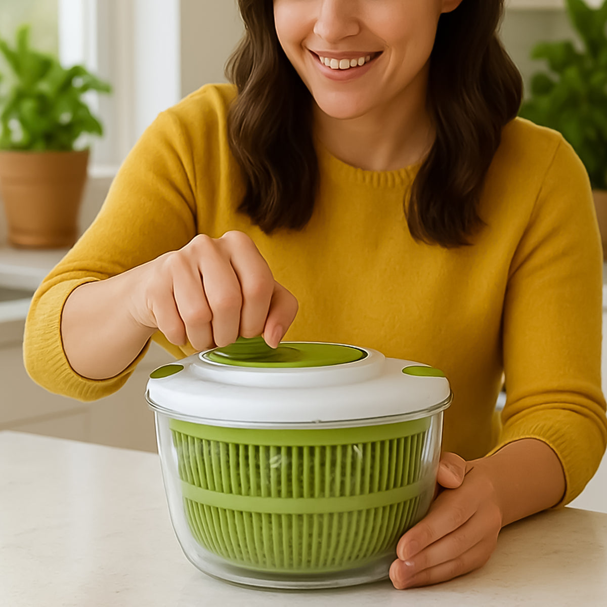 REGENT KITCHEN SALAD SPINNER PLASTIC GREEN AND WHITE, 245MM DIA