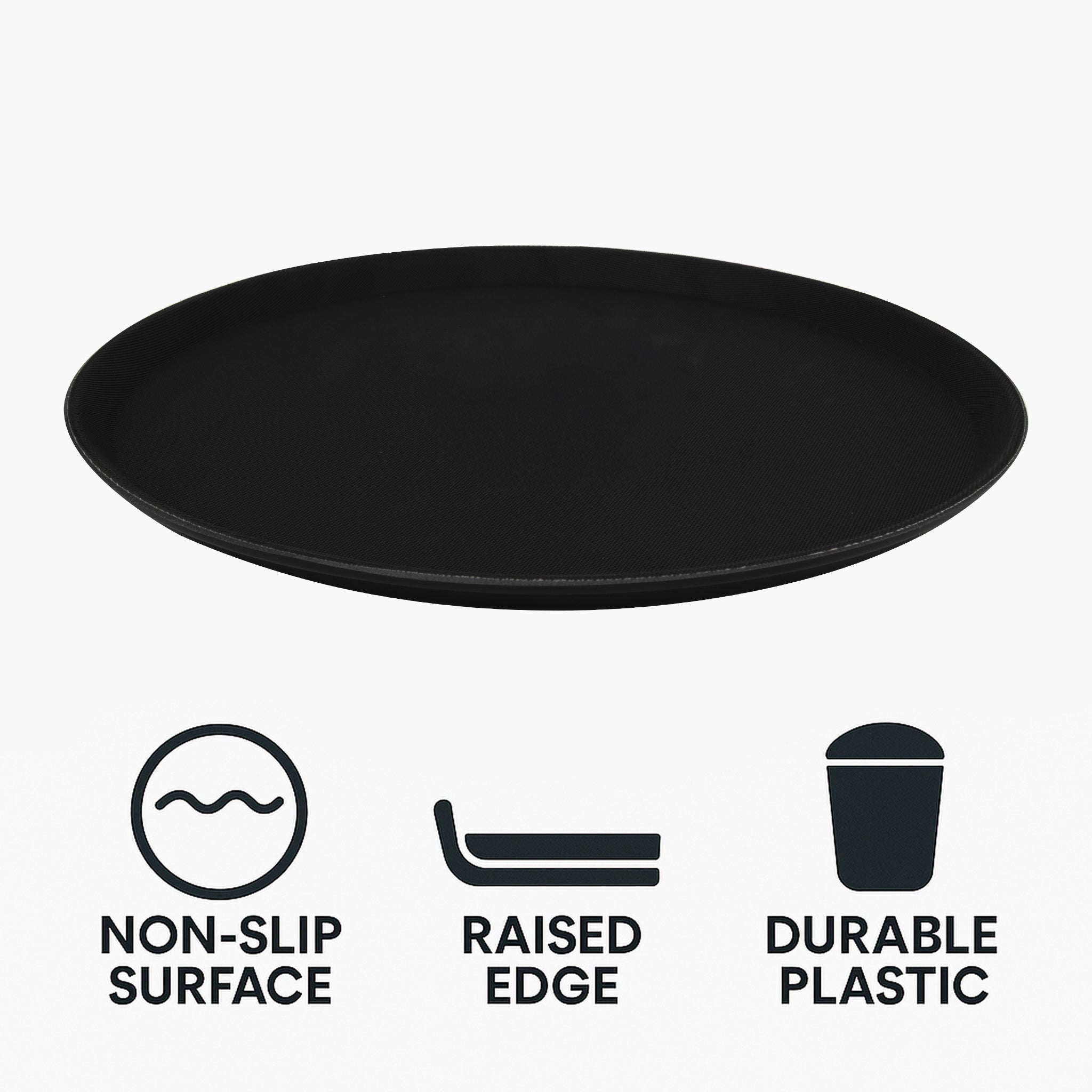 BAR BUTLER BLACK NON-SLIP ROUND TRAY, 405MM DIA