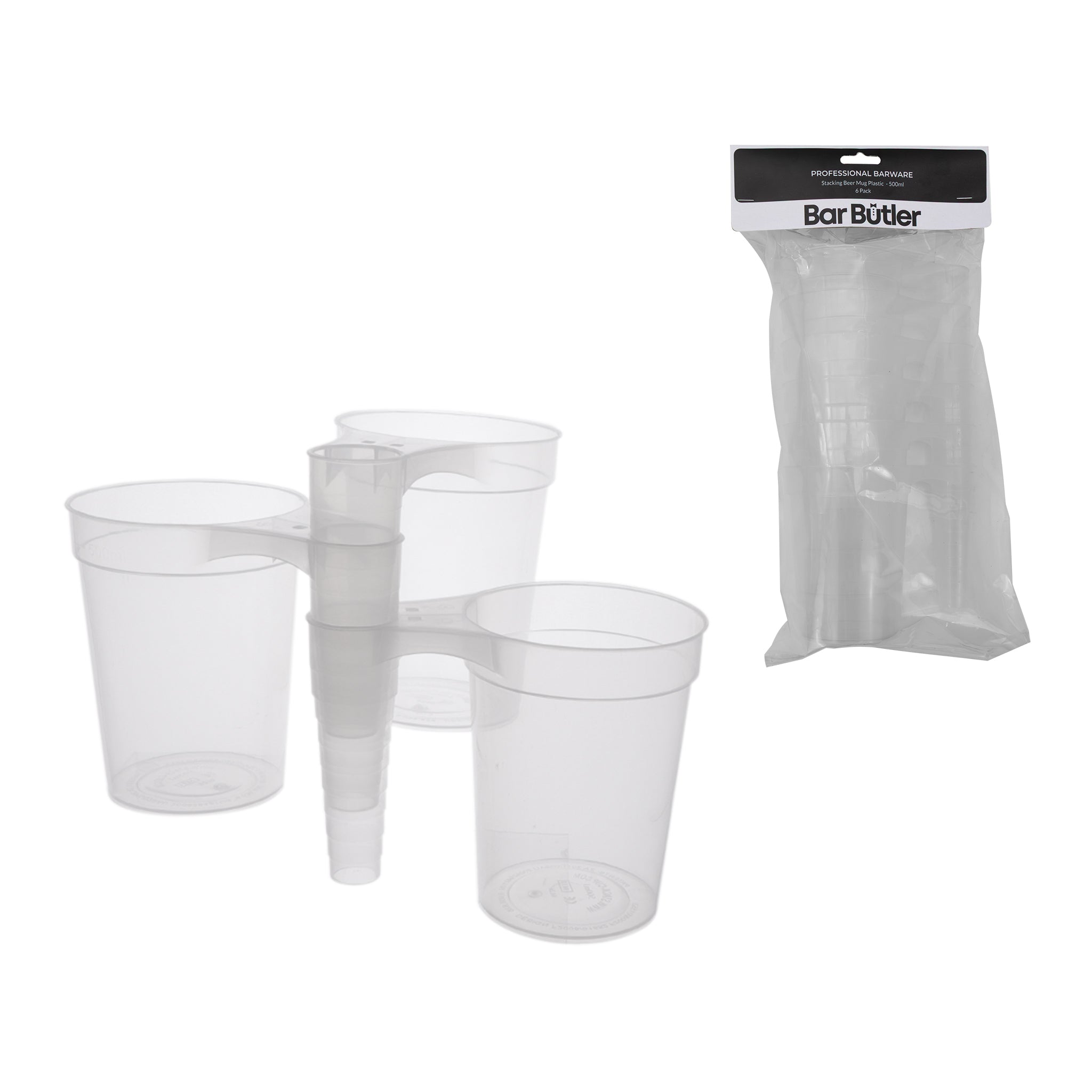 BAR BUTLER STACKING BEER MUG PLASTIC 500ML 6PK, 94MM DIA