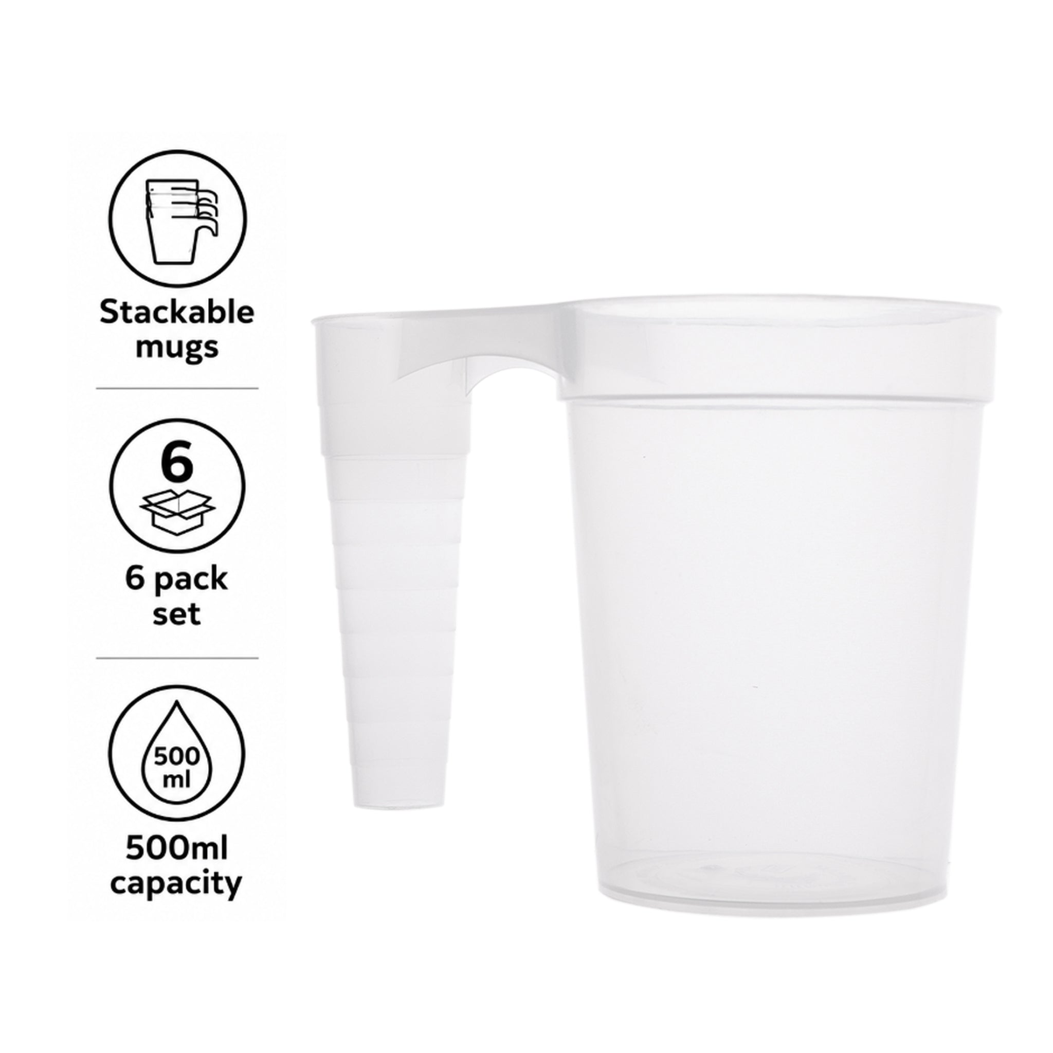 BAR BUTLER STACKING BEER MUG PLASTIC 500ML 6PK, 94MM DIA