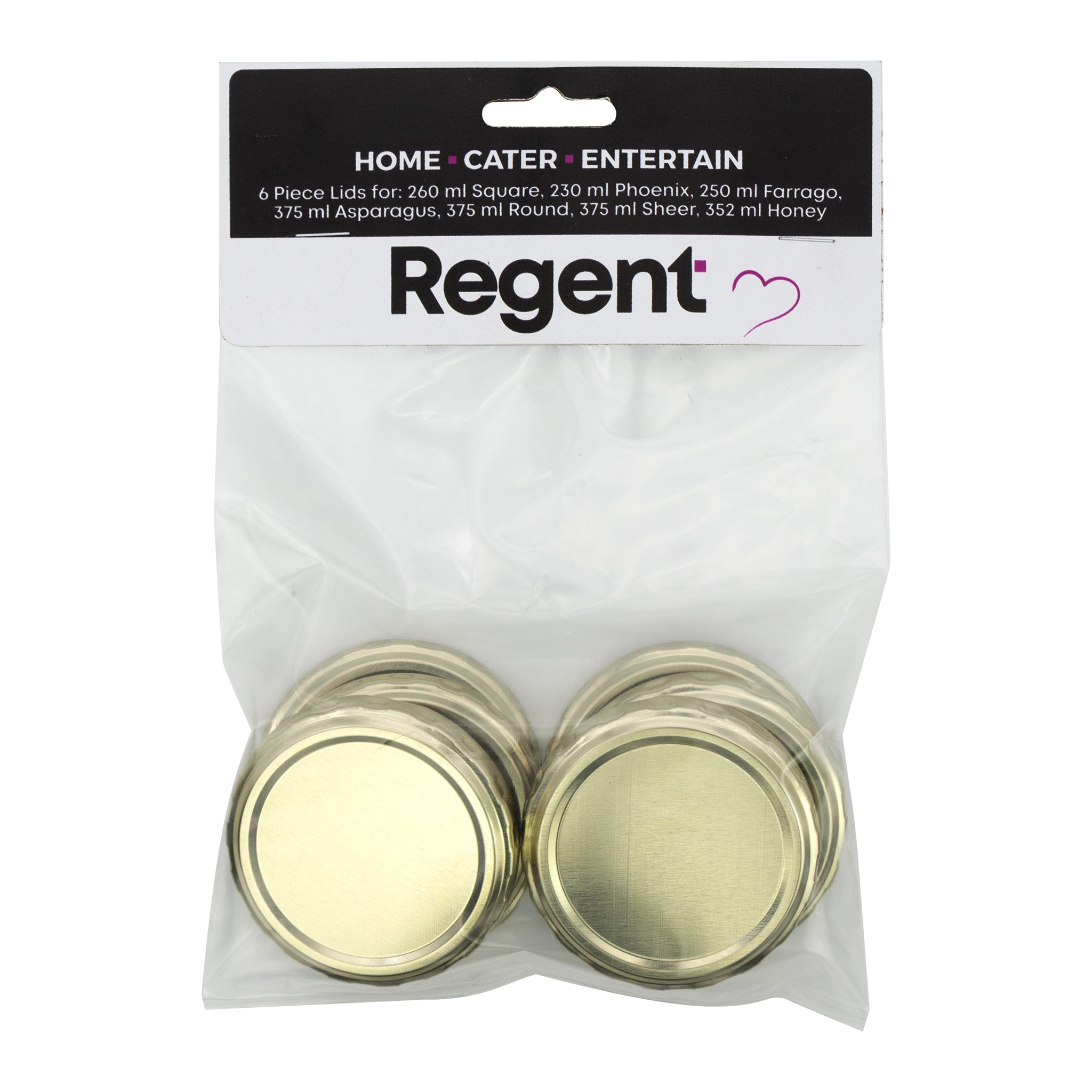 REGENT JAR LIDS GOLD 6PK, 63MM DIA
