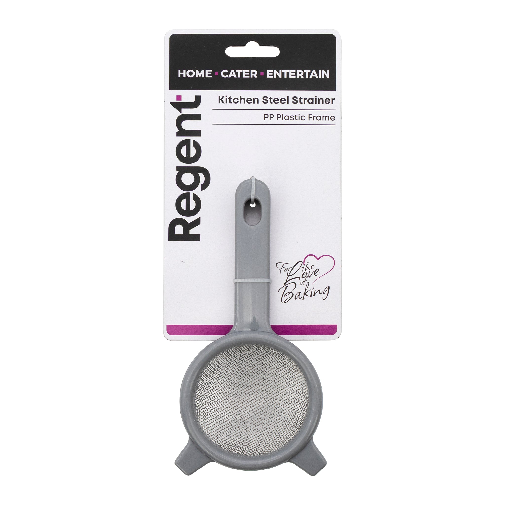 REGENT KITCHEN STRAINER ST STEEL WITH PP PLASTIC FRAME GREY, 85MM DIA