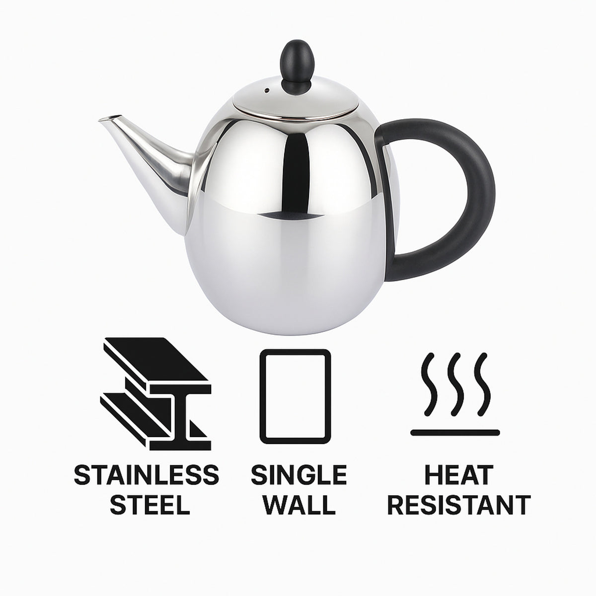 REGENT UJI TEAPOT ST STEEL WITH BLACK BAKELITE HANDLE & KNOB, 1L