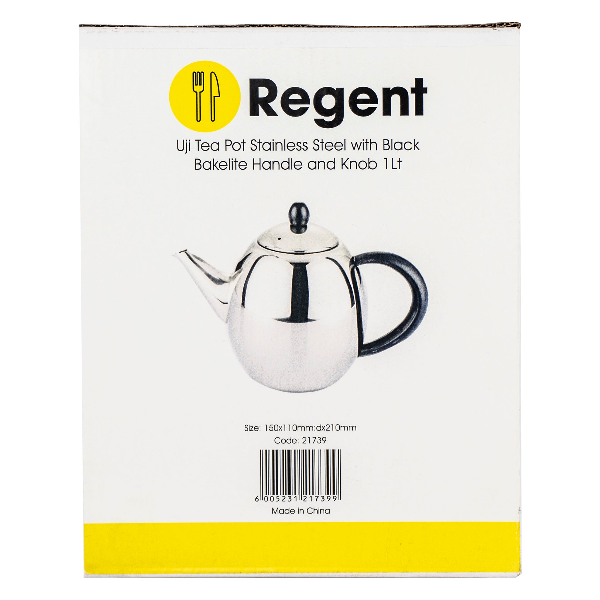 REGENT UJI TEAPOT ST STEEL WITH BLACK BAKELITE HANDLE & KNOB, 1L