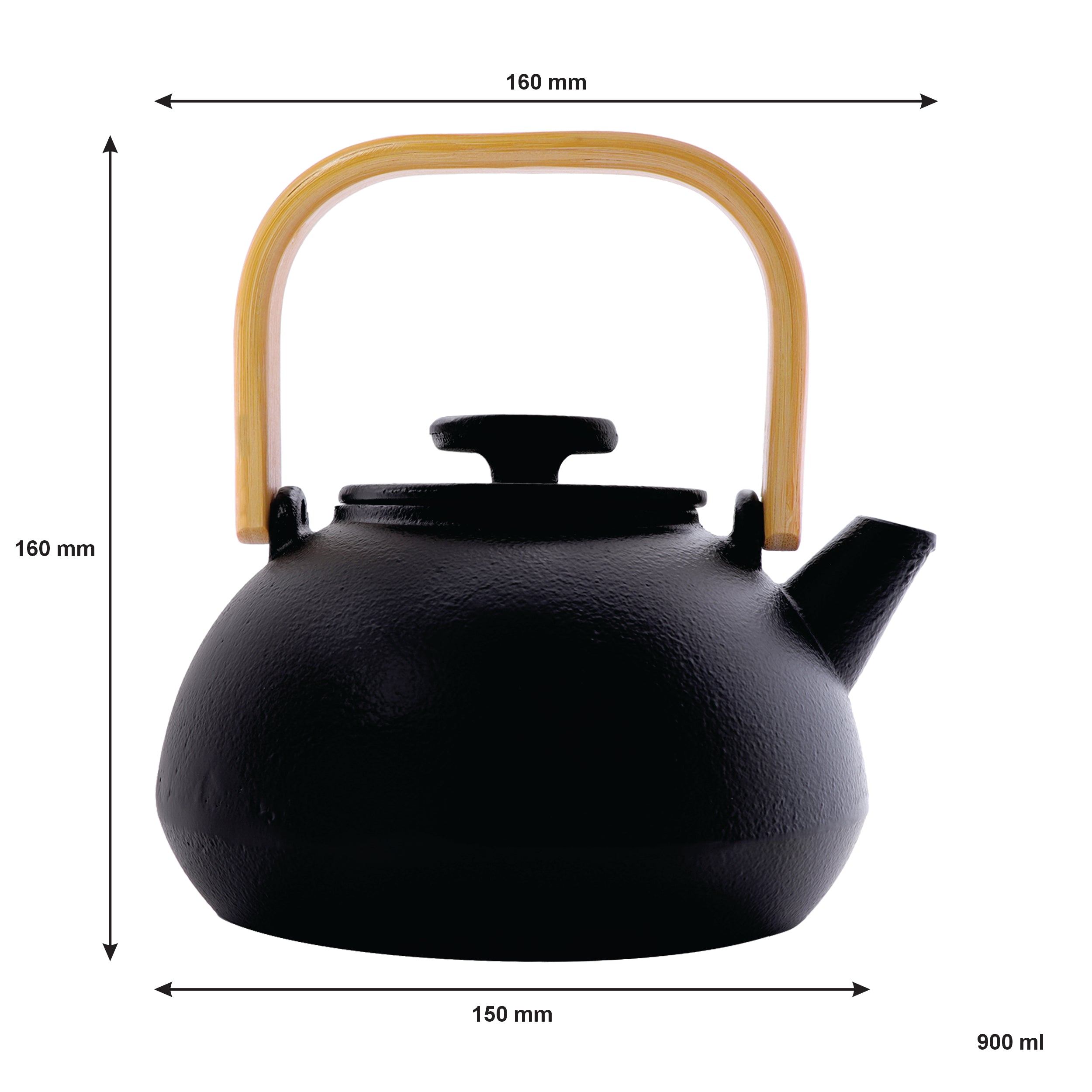 REGENT CAST IRON NAMBU TEKKI STYLE JAPANESE TEAPOT WITH BAMBOO HANDLE BLACK, 900ML