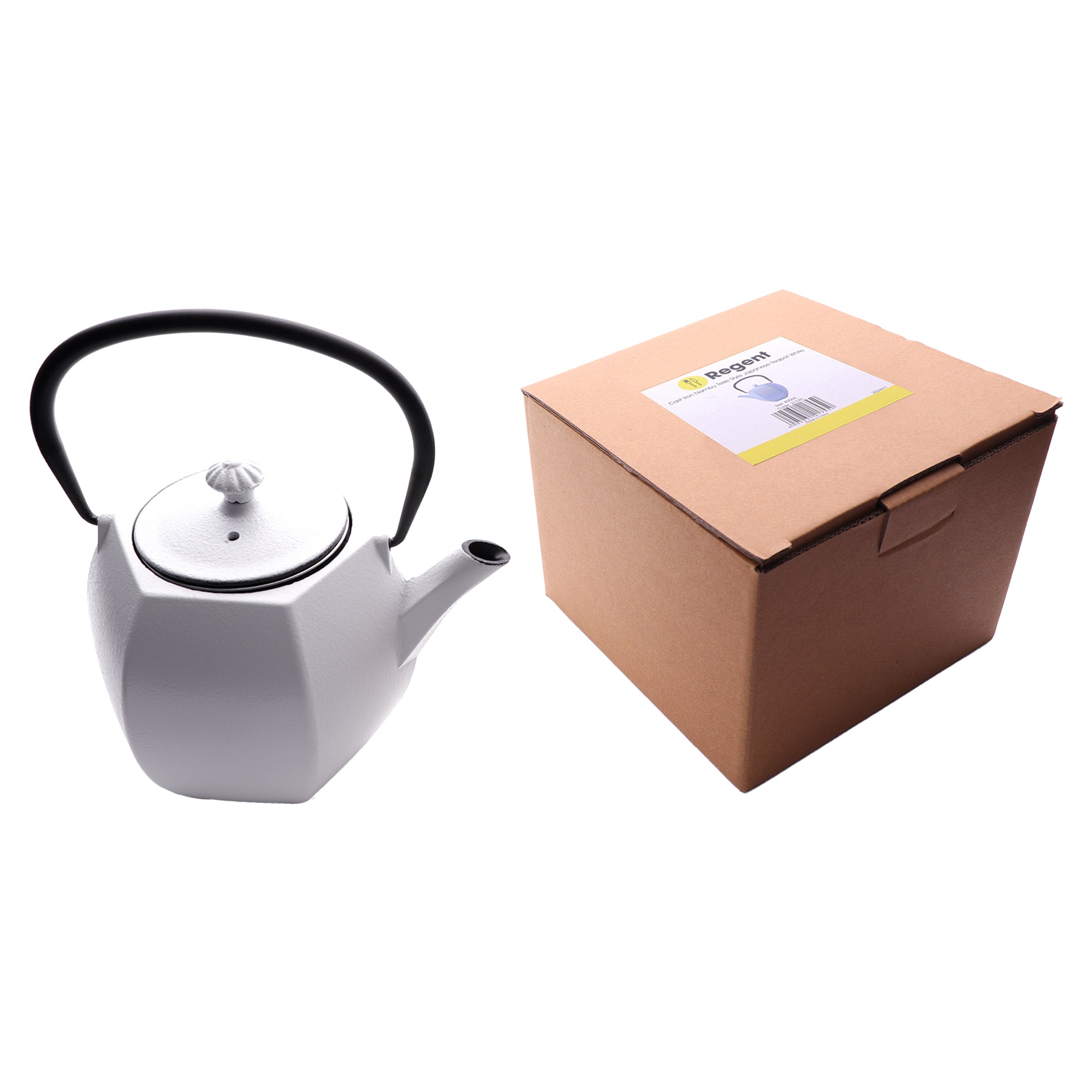 REGENT CAST IRON NAMBU TEKKI STYLE JAPANESE TEAPOT WHITE WITH BLACK HANDLE, 800ML
