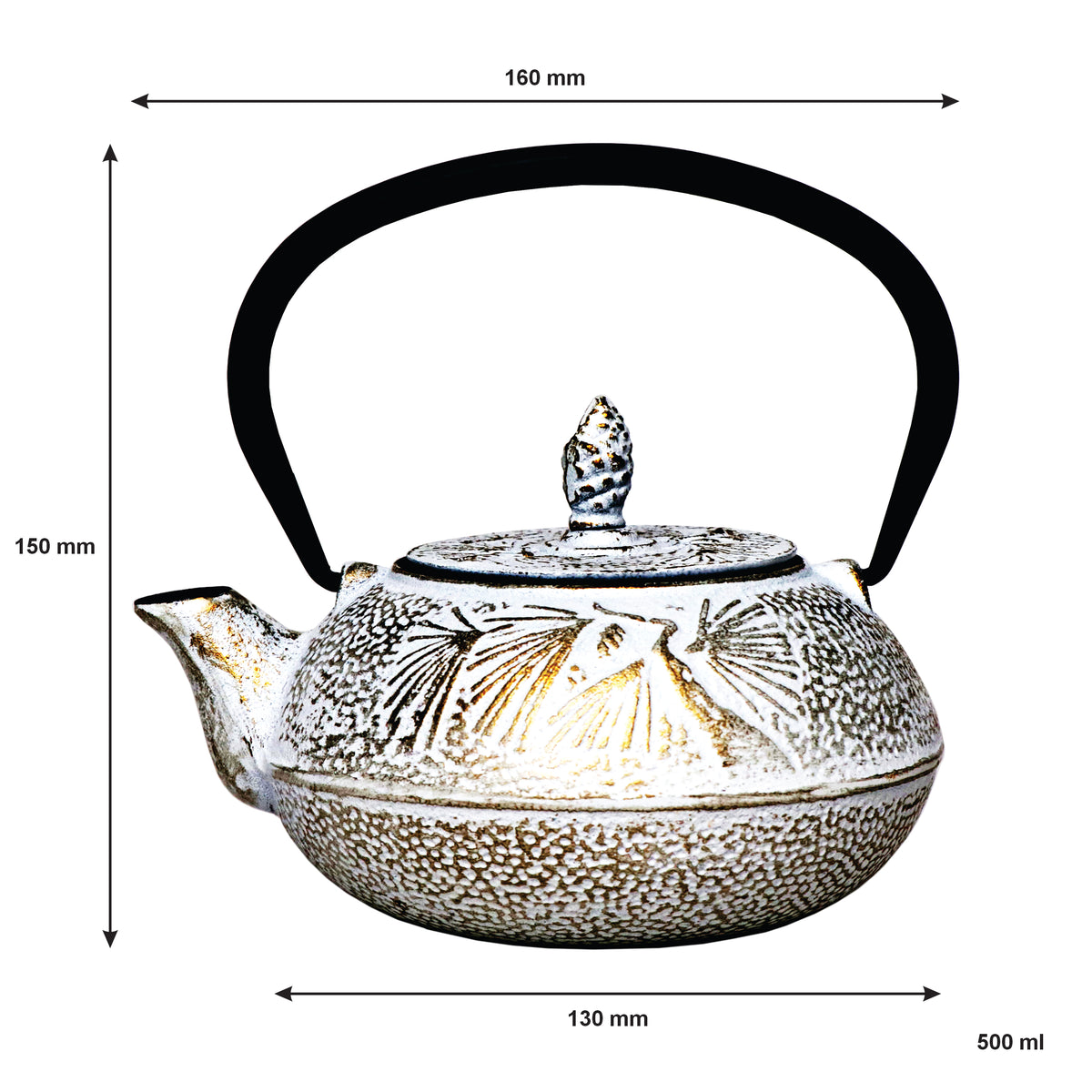 REGENT CAST IRON CHINESE TEAPOT WHITE AND GOLD, 500ML