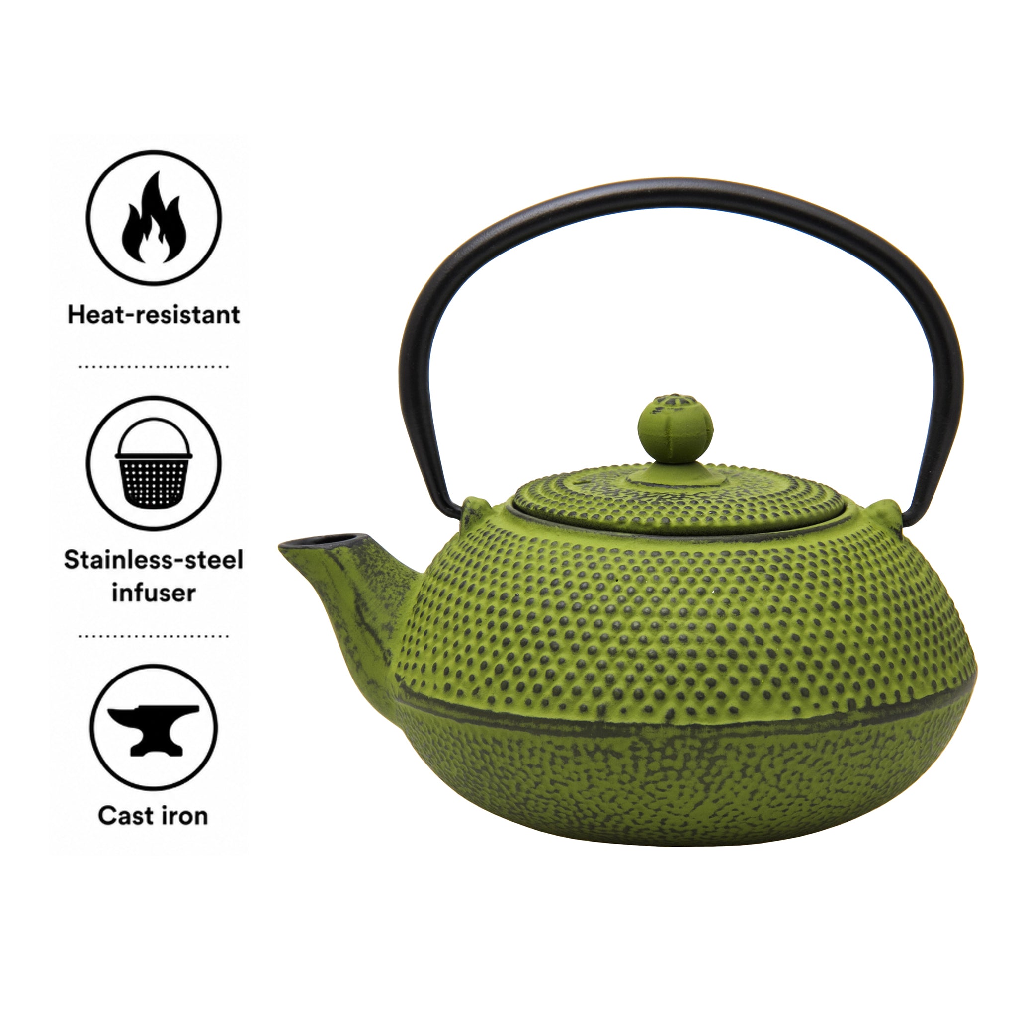 REGENT CAST IRON CHINESE TEAPOT LIME GREEN, 600ML