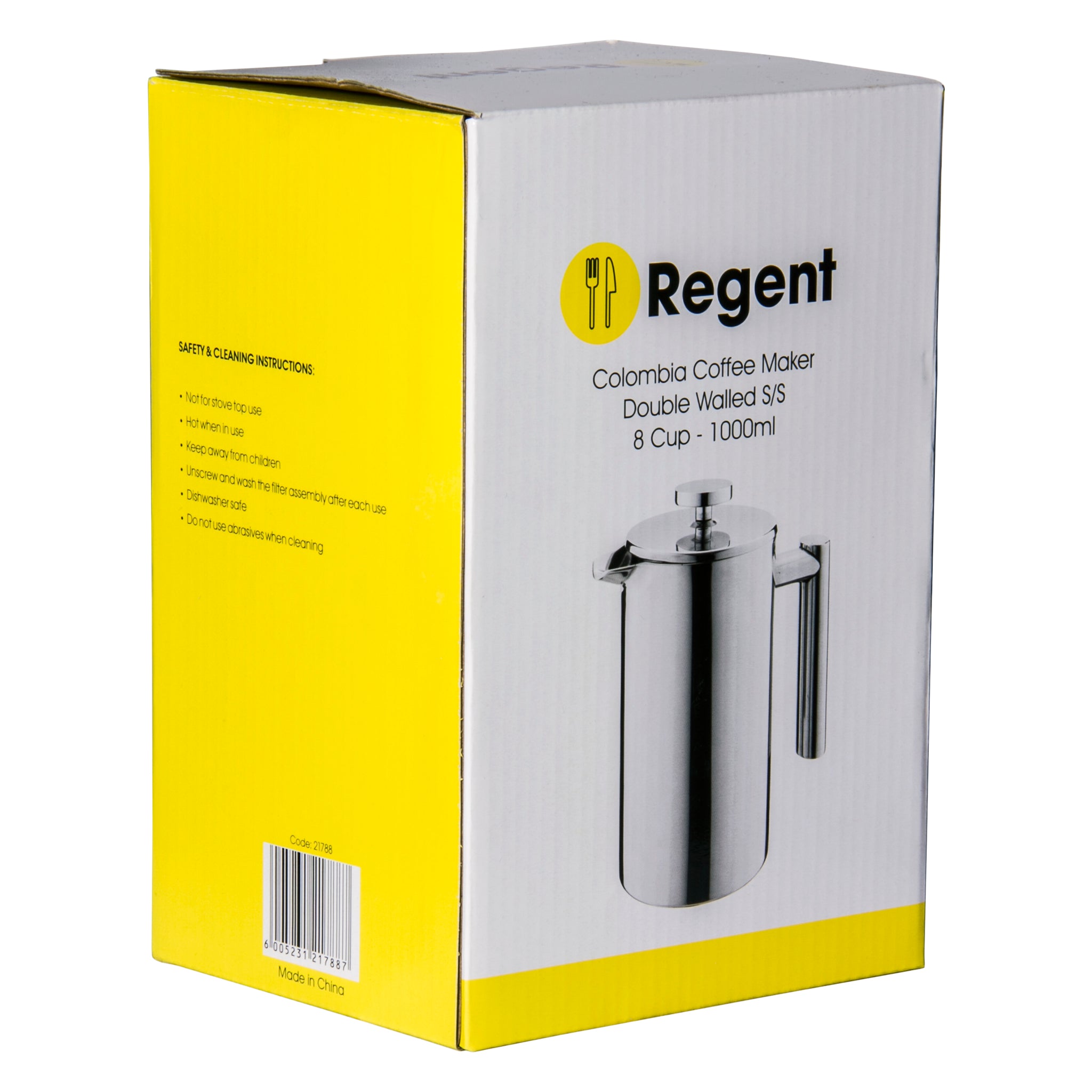 REGENT COLOMBIA COFFEE MAKER DOUBLE WALLED ST STEEL 8 CUP, 1L