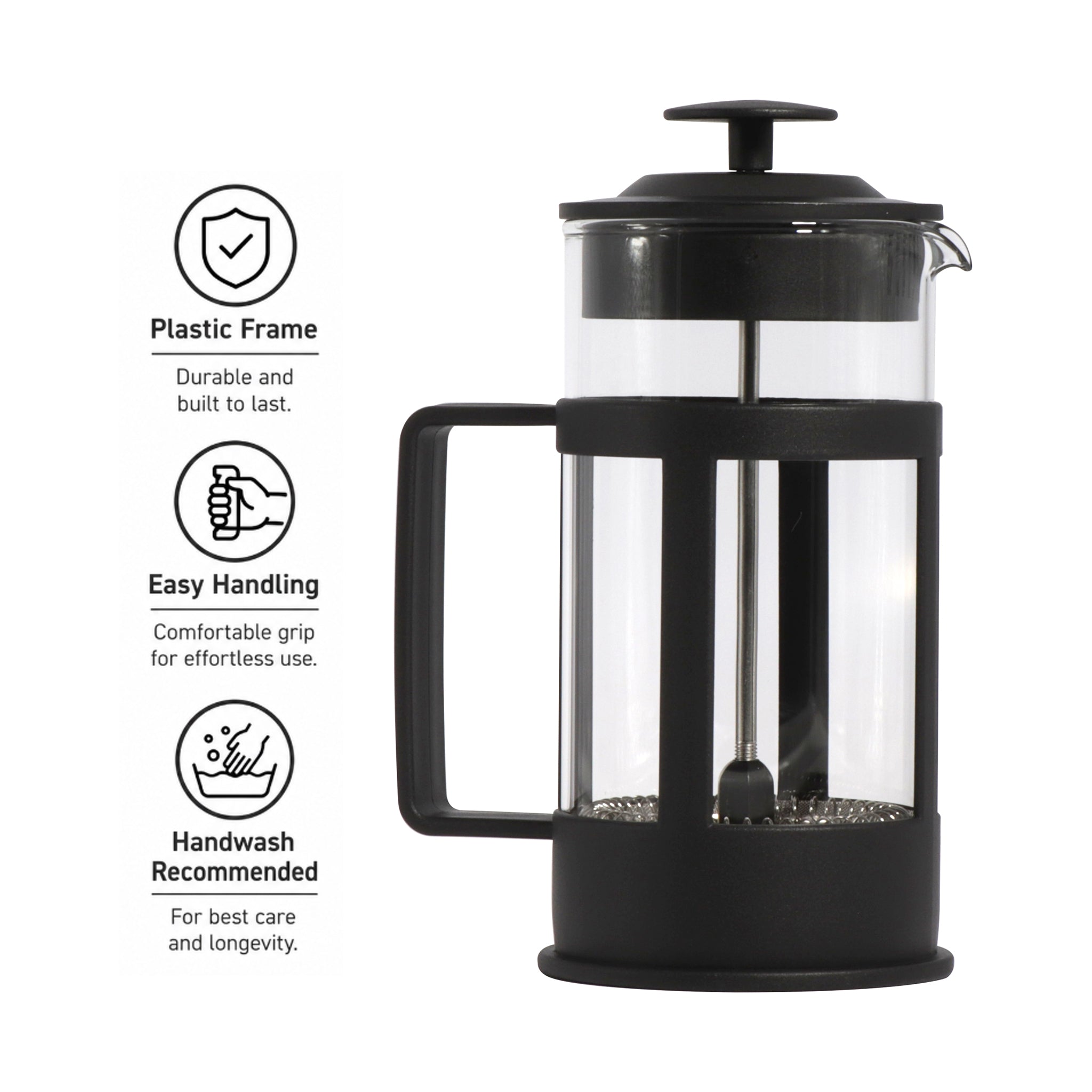 REGENT COFFEE PLUNGER BLACK WITH PLASTIC FRAME 3 CUP, 350ML