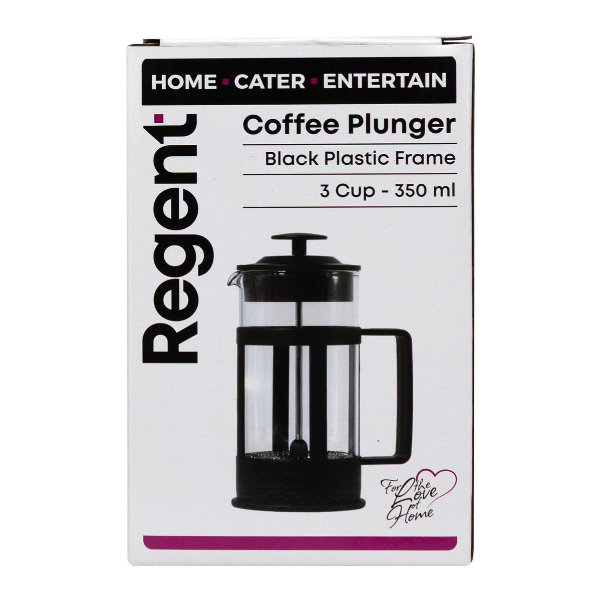 REGENT COFFEE PLUNGER BLACK WITH PLASTIC FRAME 3 CUP, 350ML
