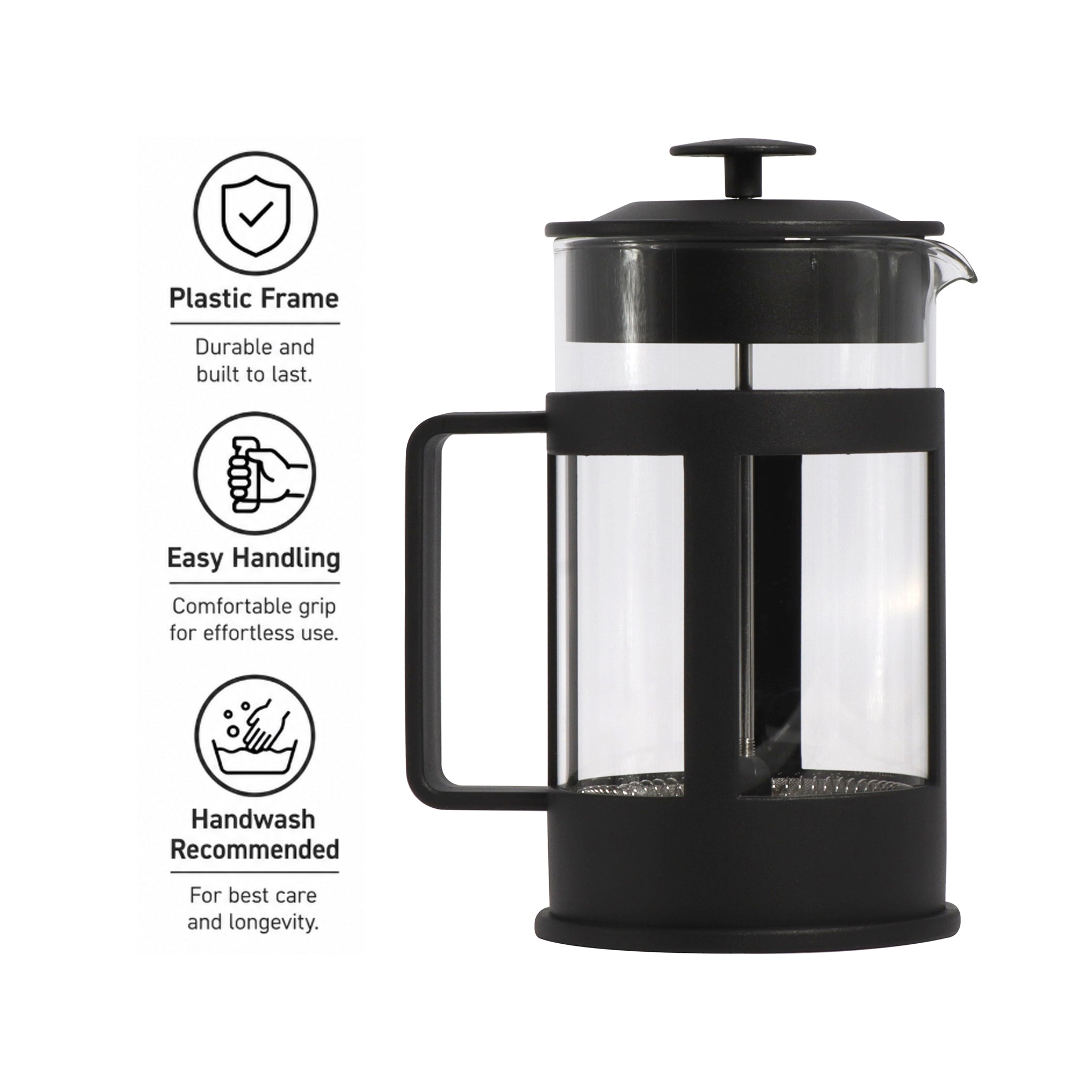 REGENT COFFEE PLUNGER BLACK WITH PLASTIC FRAME 6 CUP, 600ML