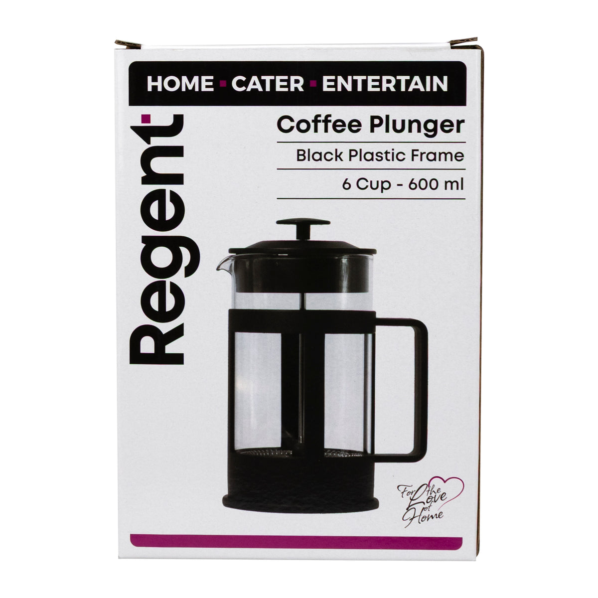 REGENT COFFEE PLUNGER BLACK WITH PLASTIC FRAME 6 CUP, 600ML