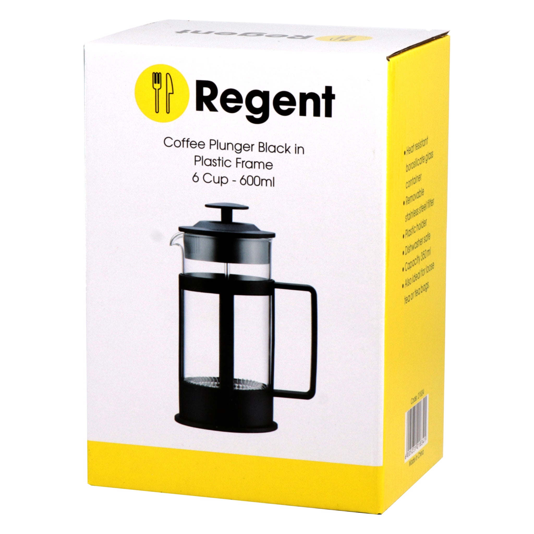 REGENT COFFEE PLUNGER BLACK WITH PLASTIC FRAME 6 CUP, 600ML