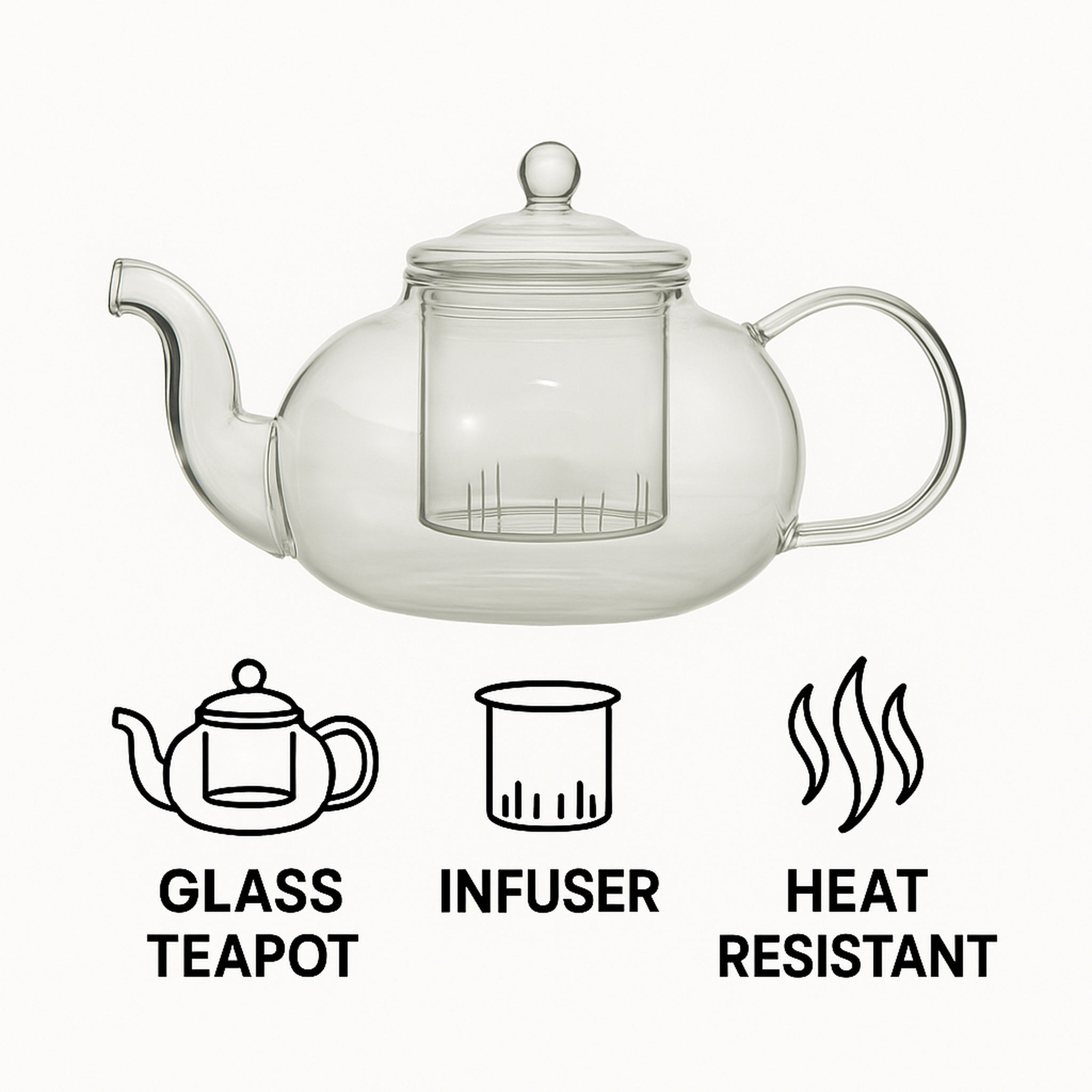 REGENT BOROSILICATE GLASS TEAPOT WITH INFUSER AND LID, 450ML
