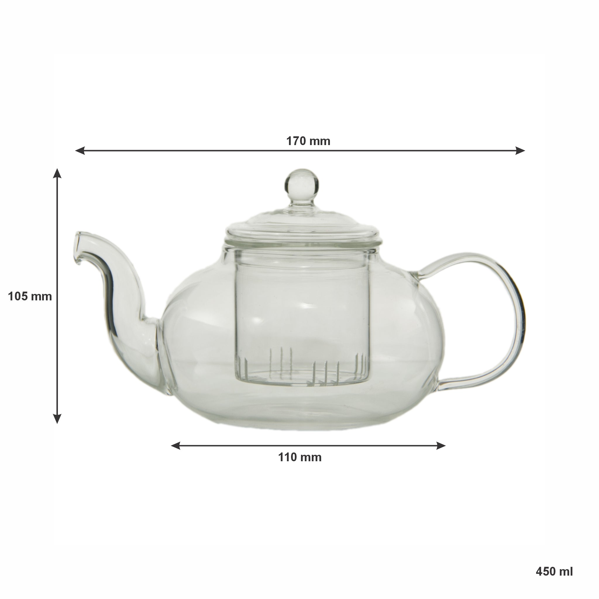 REGENT BOROSILICATE GLASS TEAPOT WITH INFUSER AND LID, 450ML
