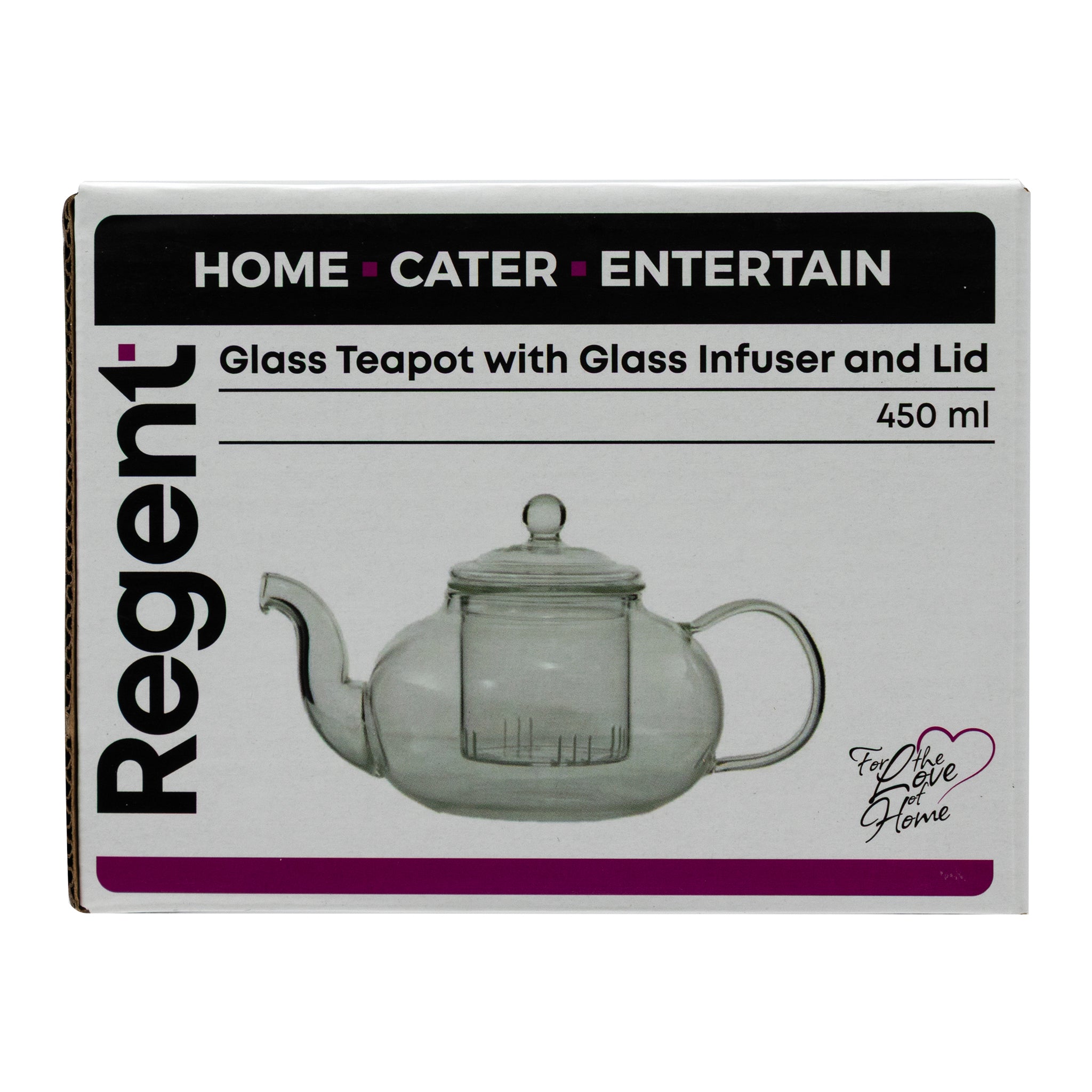 REGENT BOROSILICATE GLASS TEAPOT WITH INFUSER AND LID, 450ML