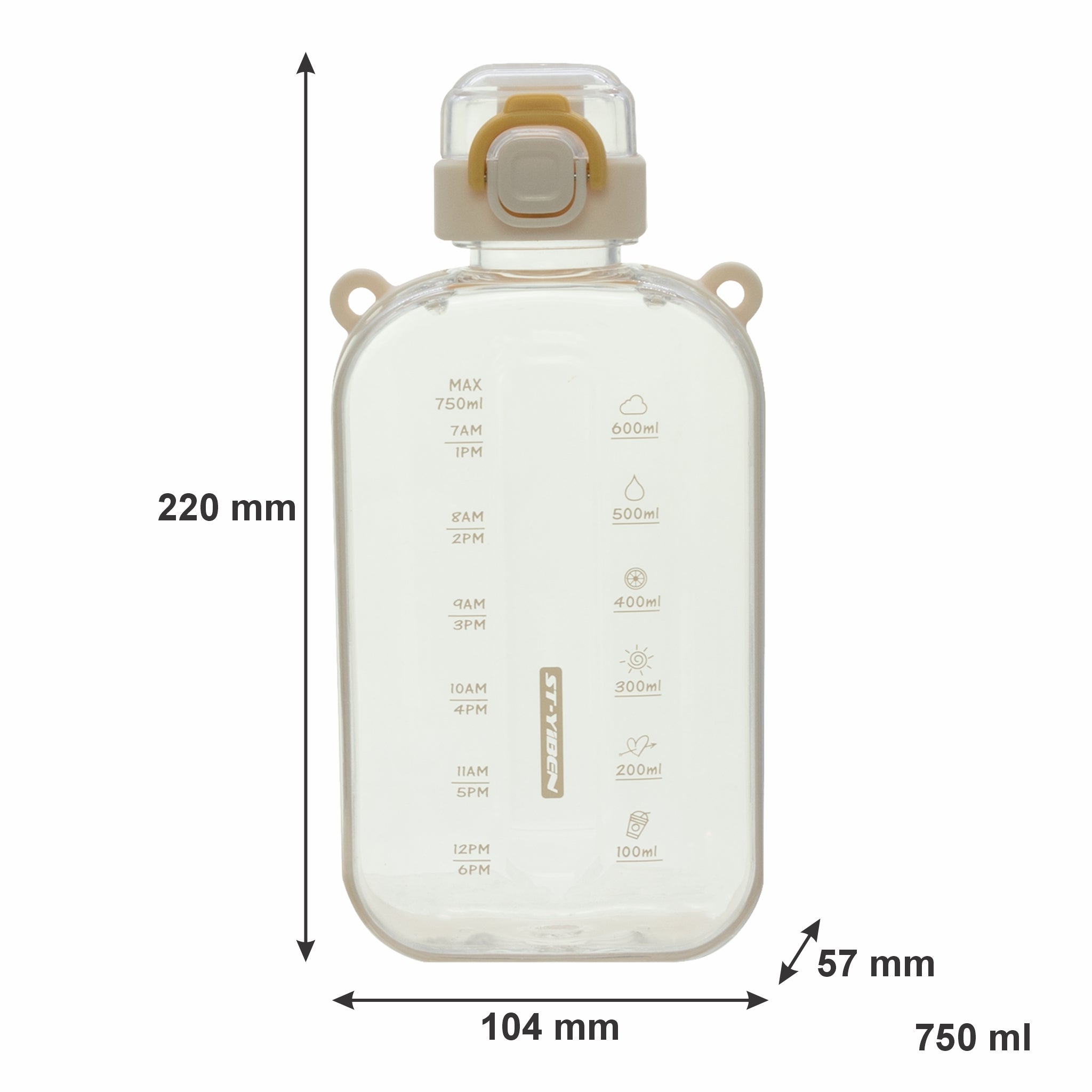REGENT RECTANGULAR TRANSPARENT WATER BOTTLE PLASTIC WITH STRAP CREAM, 750ML