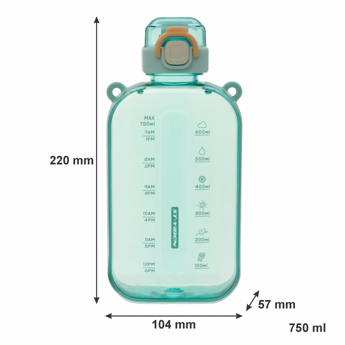 REGENT RECTANGULAR TRANSPARENT WATER BOTTLE PLASTIC WITH STRAP TURQUOISE, 750ML