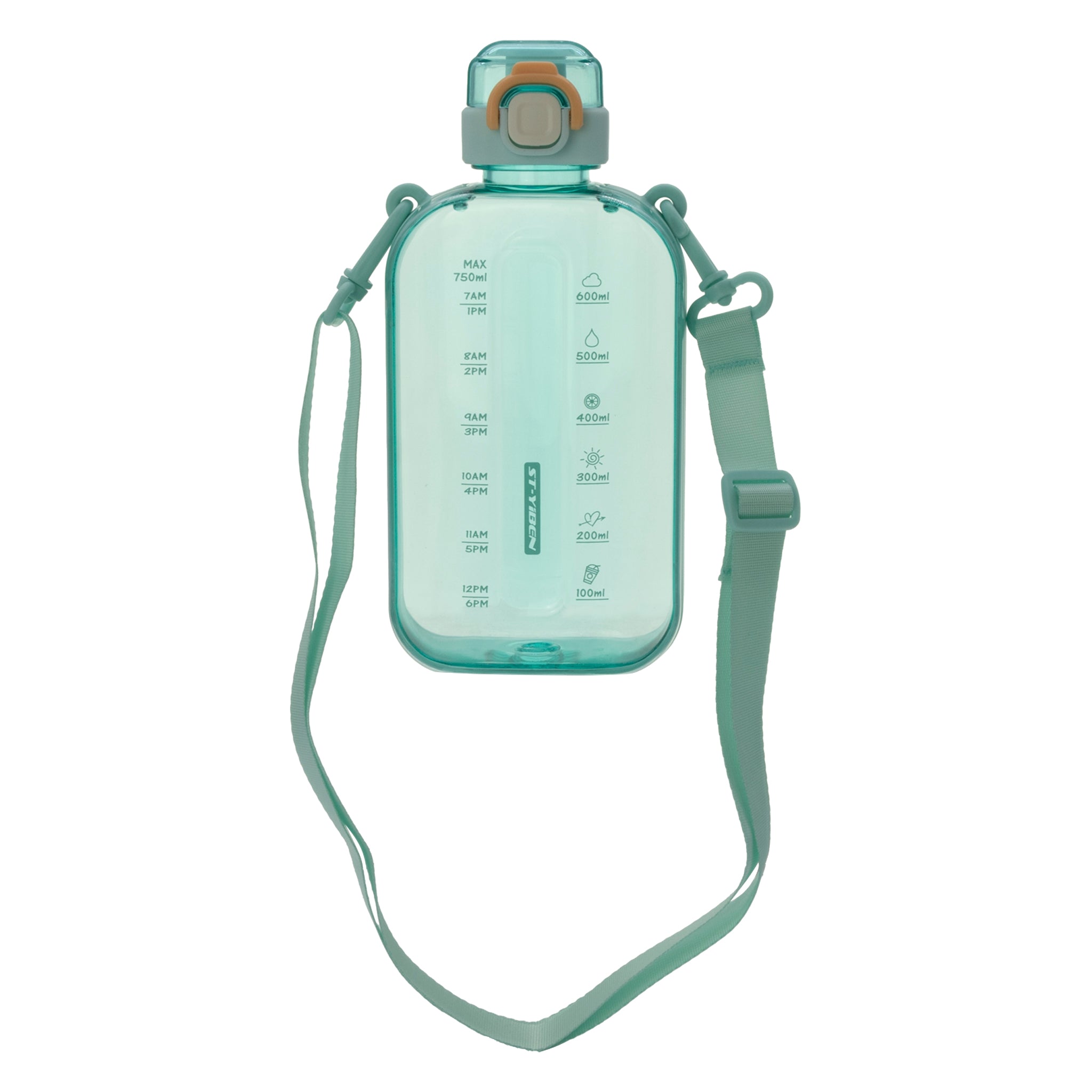 REGENT RECTANGULAR TRANSPARENT WATER BOTTLE PLASTIC WITH STRAP TURQUOISE, 750ML