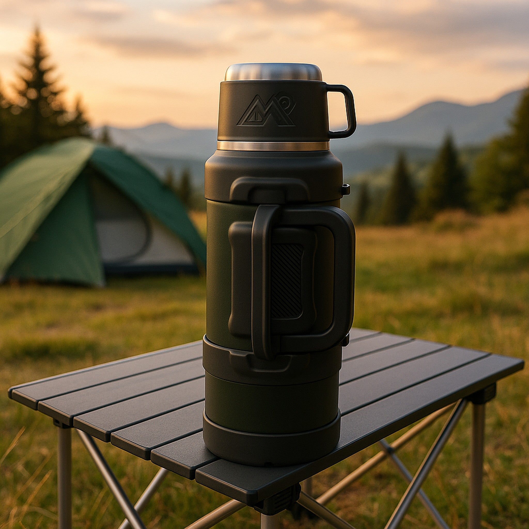 REGENT LARGE VACUUM FLASK STAINLESS STEEL WITH CUP LID KHAKI GREEN, 2L