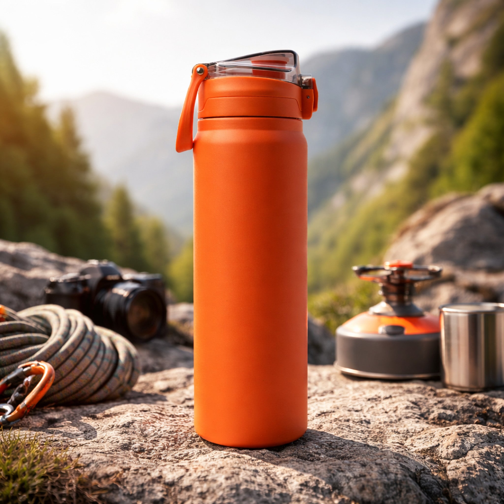 REGENT TRAVEL VACUUM FLASK STAINLESS STEEL WITH SIP STRAW ORANGE, 900ML