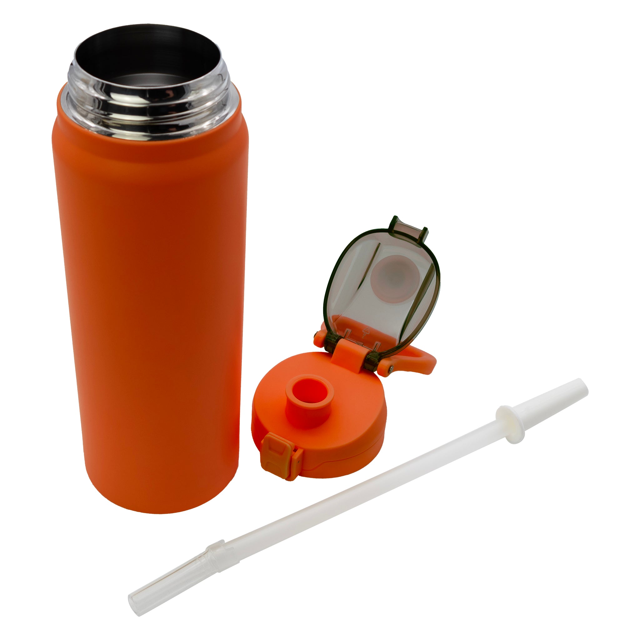 REGENT TRAVEL VACUUM FLASK STAINLESS STEEL WITH SIP STRAW ORANGE, 900ML
