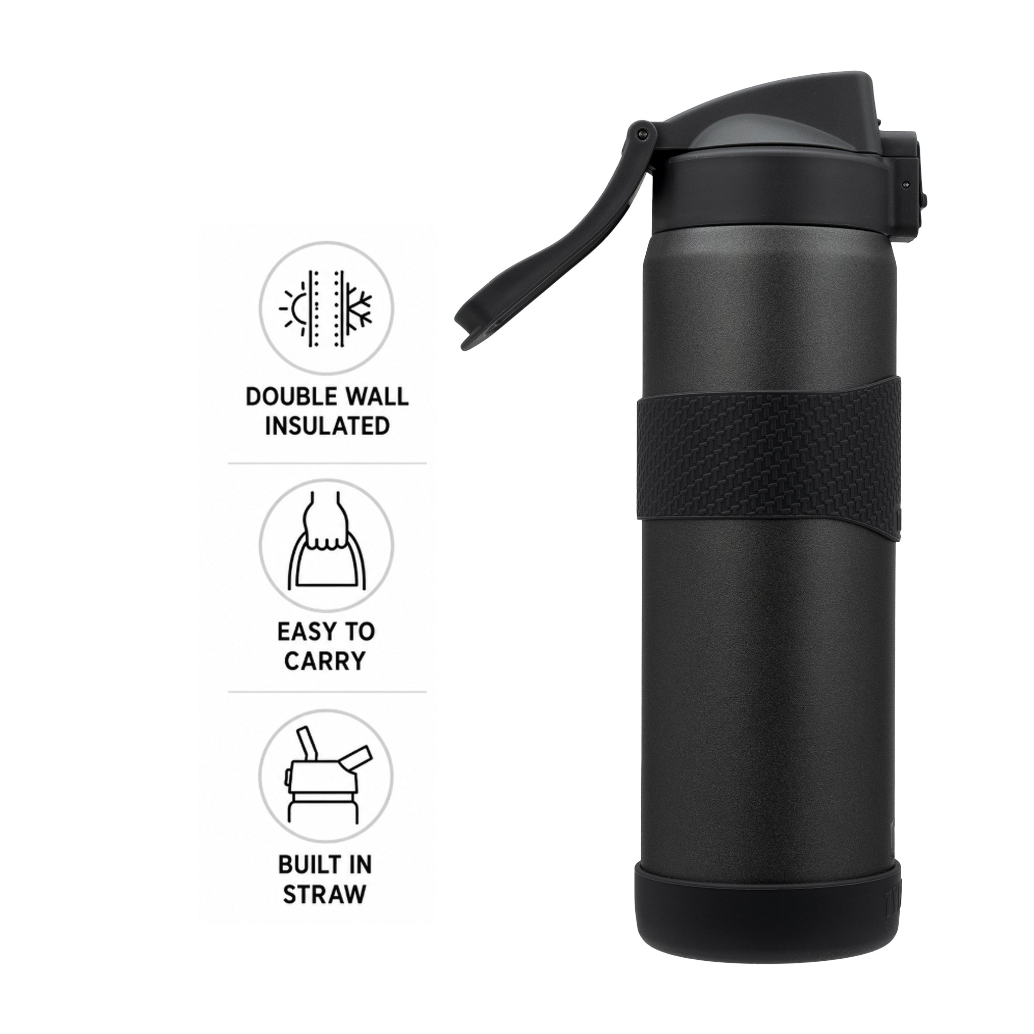 REGENT DOUBLE WALLED VACUUM INSULATED BOTTLE ST. STEEL, SILICONE AND PP PLASTIC GREY 900ML