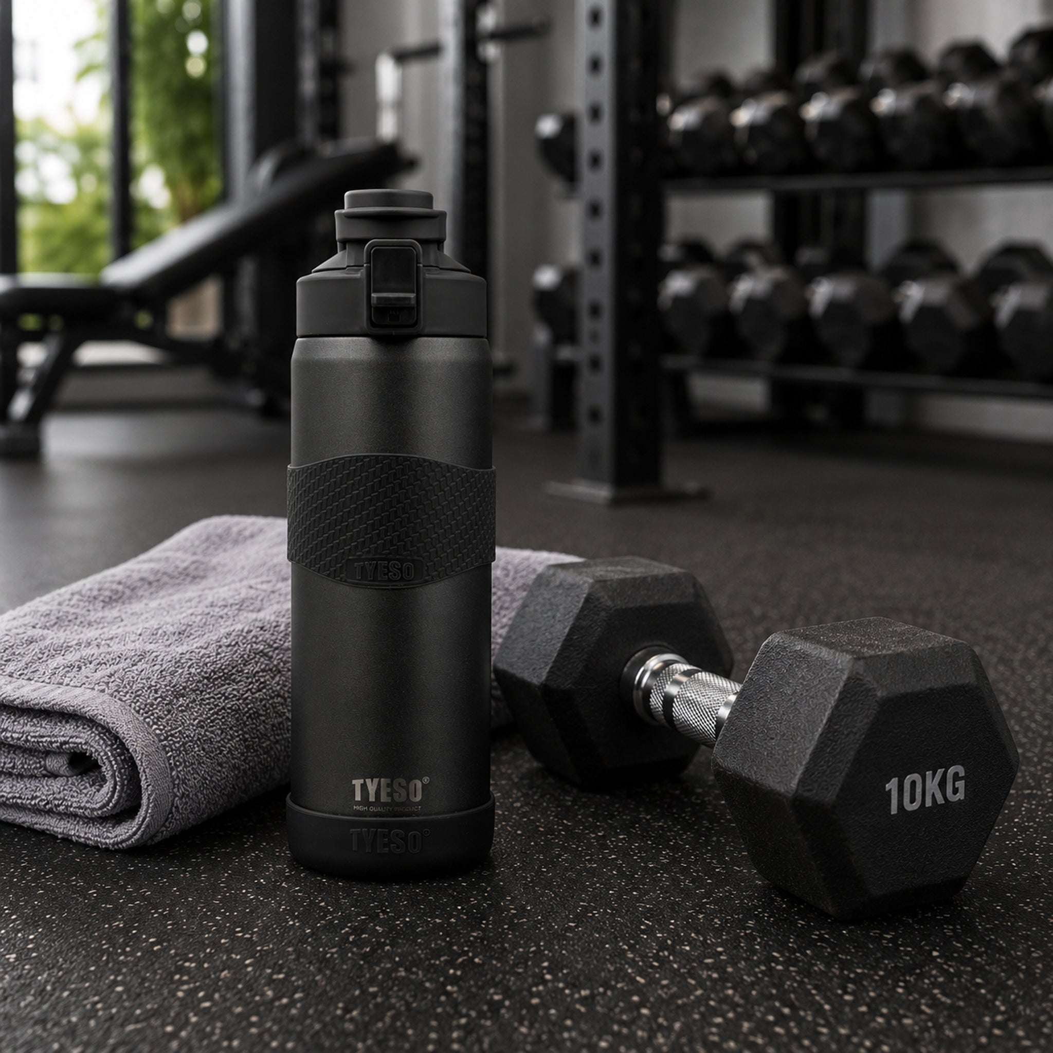 REGENT DOUBLE WALLED VACUUM INSULATED BOTTLE ST. STEEL, SILICONE AND PP PLASTIC GREY 900ML