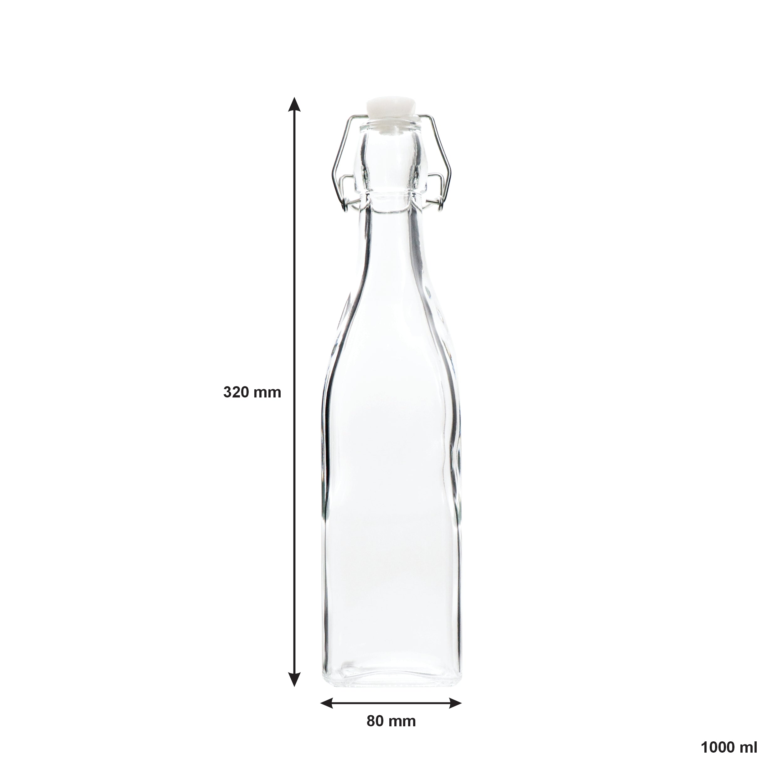 REGENT GLASS WATER BOTTLE SQUARE WITH CLIP-TOP LID, 1L