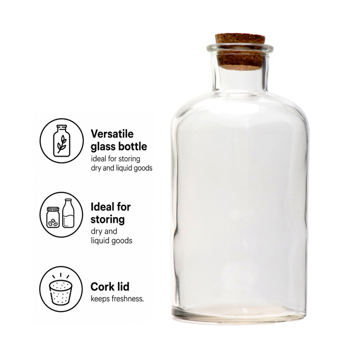 REGENT GLASS ROUND BOTTLES WITH CORK LIDS 6PK, 550ML