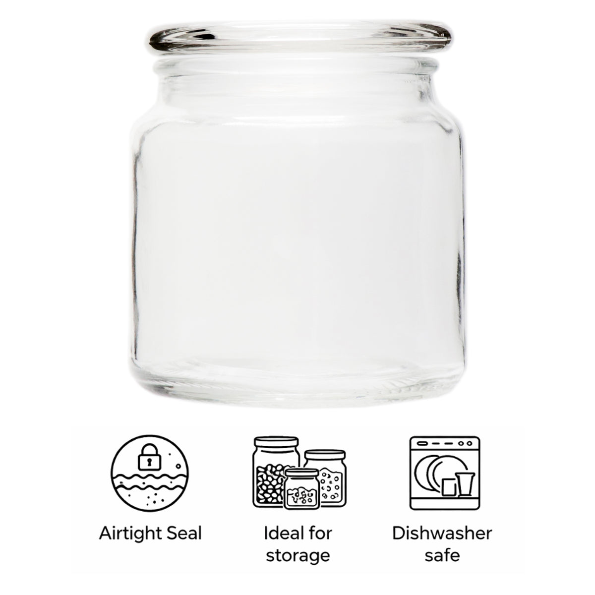 REGENT GLASS ROUND JAR WITH GLASS LID, 550ML