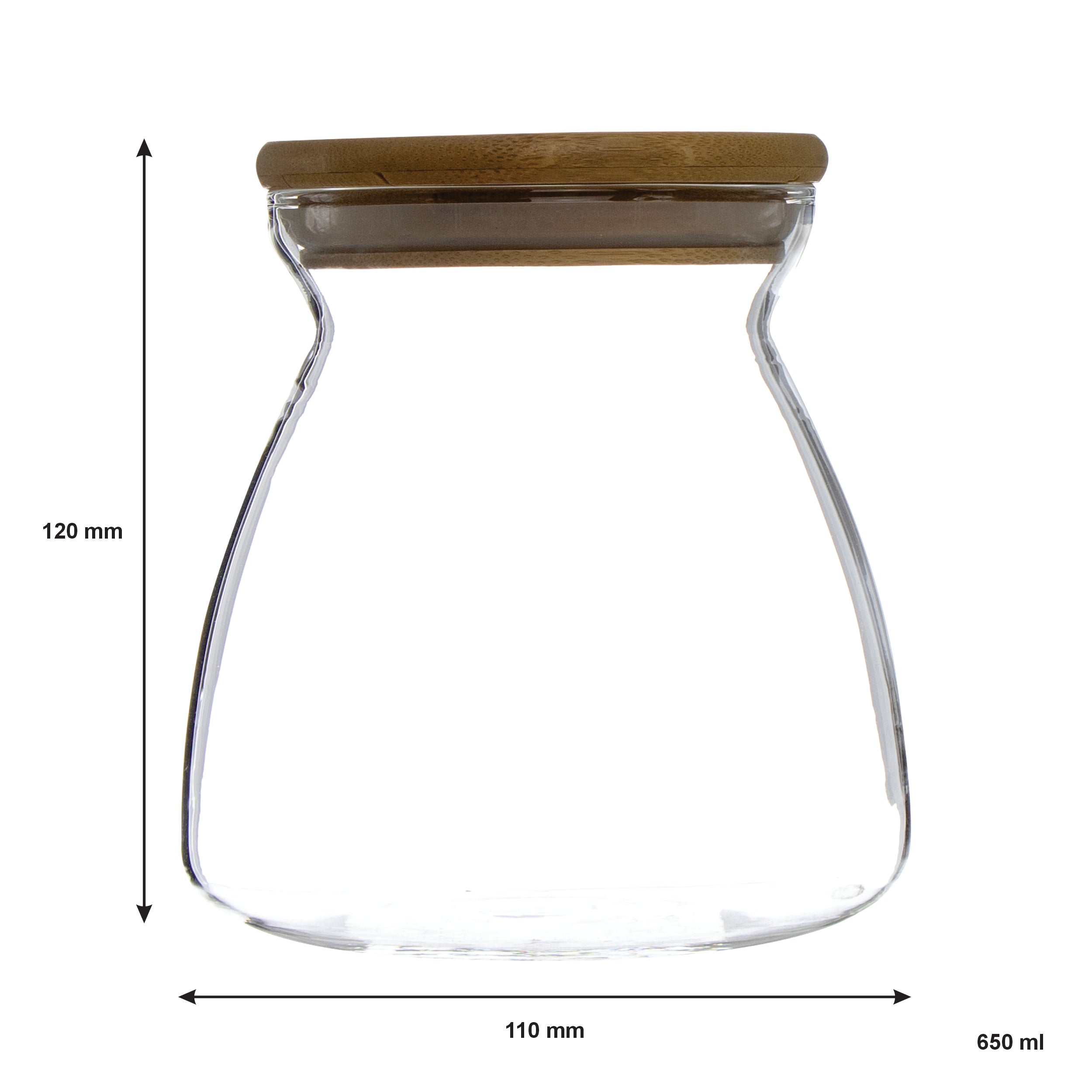 REGENT BOROSILICATE SHAPED GLASS JAR WITH BAMBOO LID, 650ML