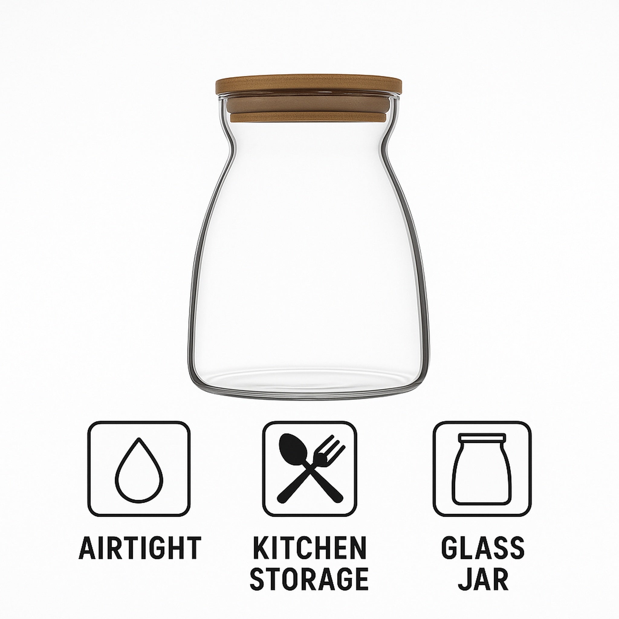 REGENT BOROSILICATE SHAPED GLASS JAR WITH BAMBOO LID, 1L