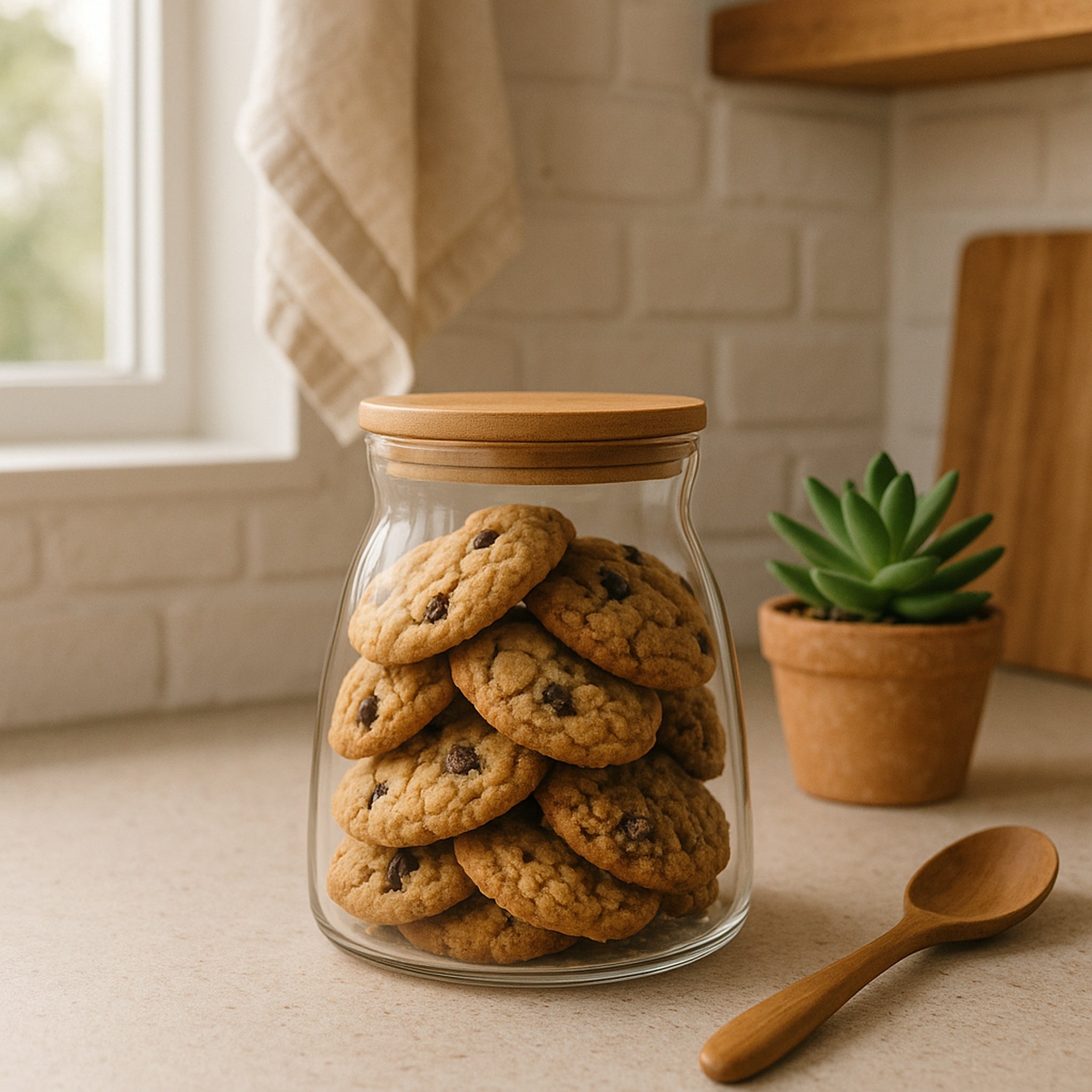 REGENT BOROSILICATE SHAPED GLASS JAR WITH BAMBOO LID, 1L